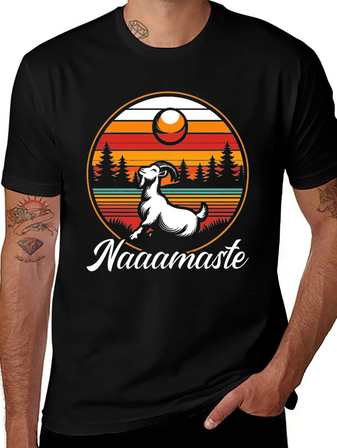 Variant 5 of Naaamaste Goat Sunset T-Shirt - Yoga Funny Tee