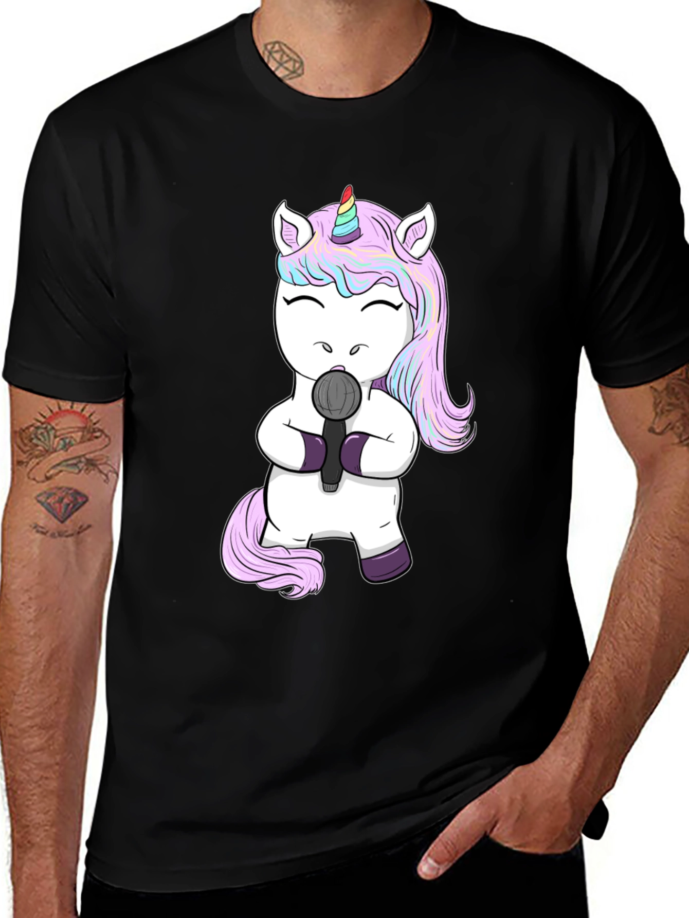 Variant 29 of Unicorn Singer Graphic Tee - Black Cotton T-Shirt