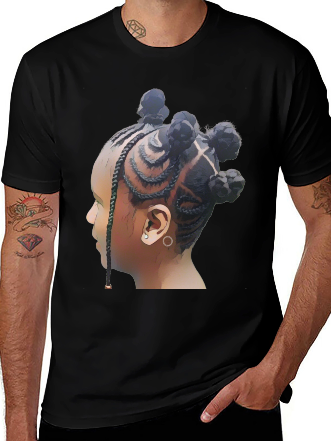 Variant 30 of Stylish Black T-Shirt with Braided Hairstyle Graphic