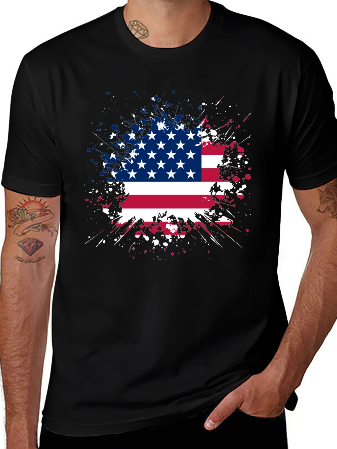 Variant 25 of American Flag Splatter Graphic Tee - Patriotic Style