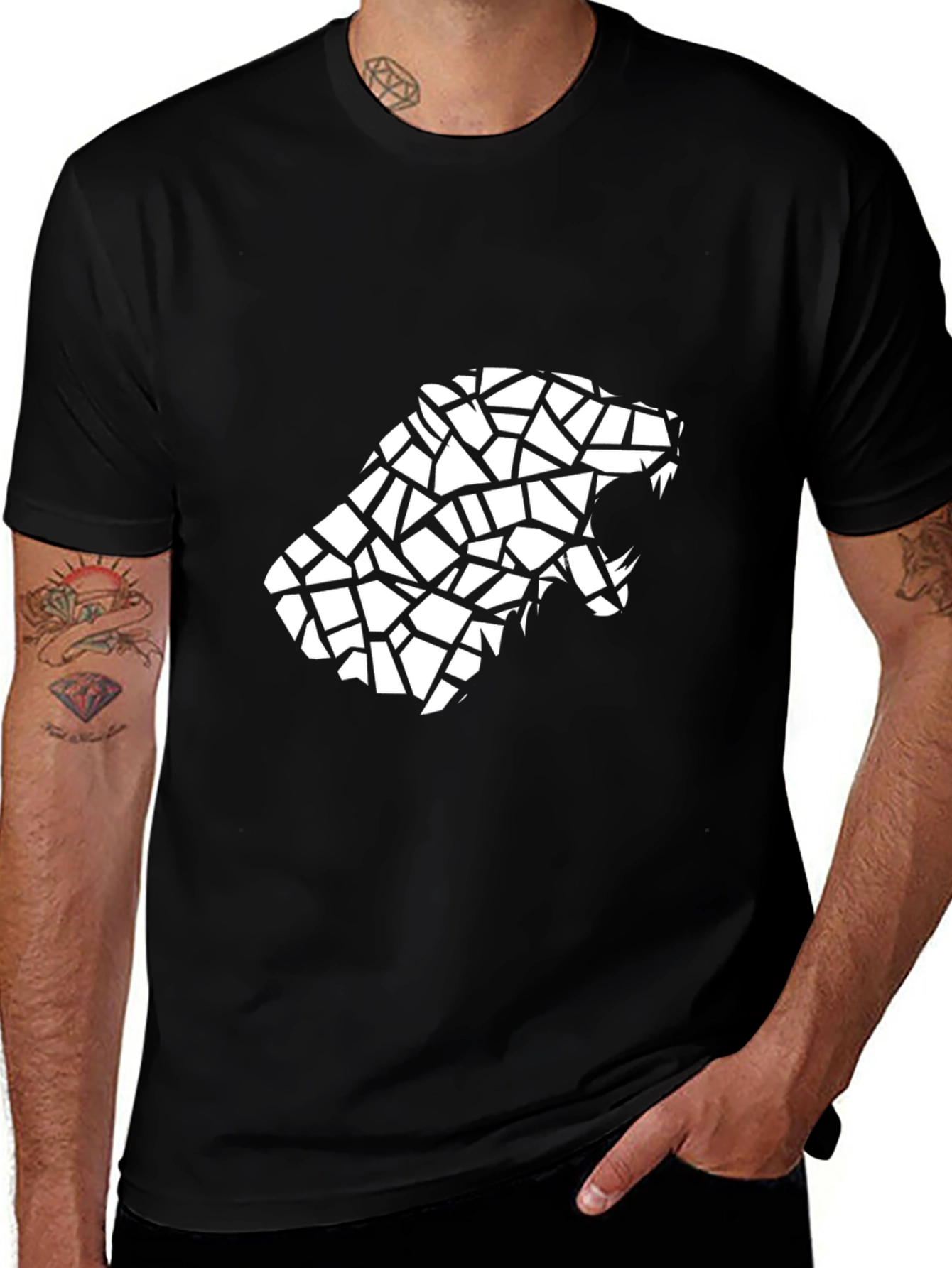 Variant 2 of Geometric Panther Graphic Tee - Black