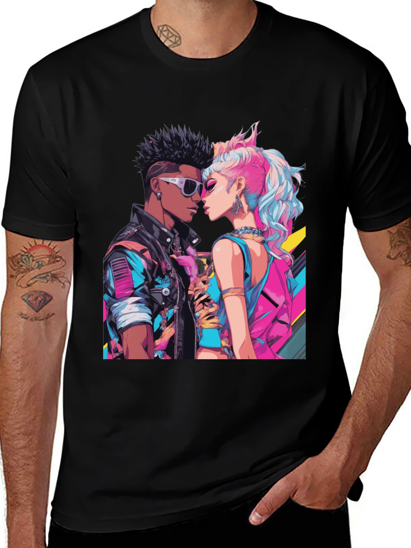 Black Retro Romance Graphic Tee - Cool Couple T-Shirt main image