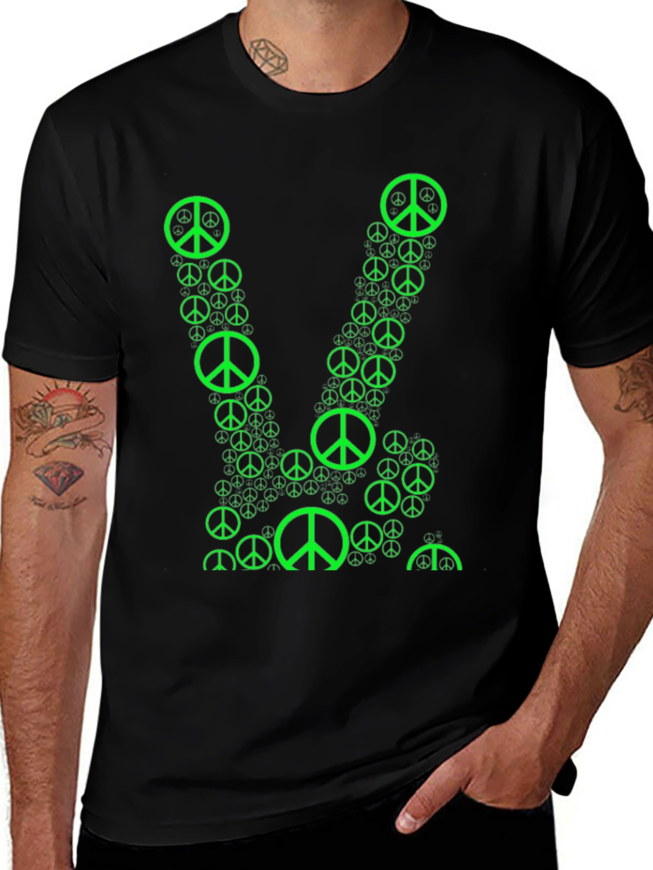 Variant 5 of Peace Sign Graphic Tee - Black Cotton Casual Top
