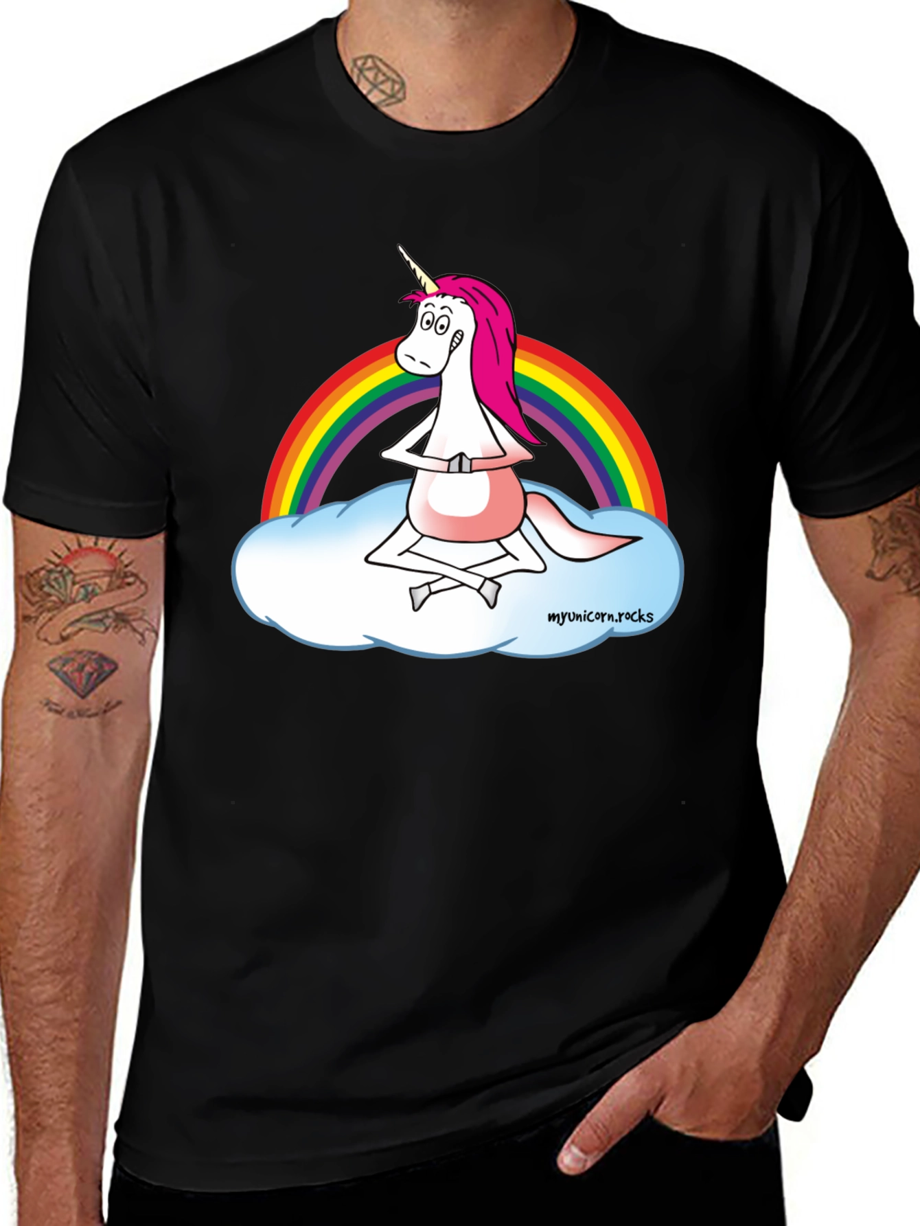 Zen Unicorn T-Shirt - Rainbow Cloud Meditation