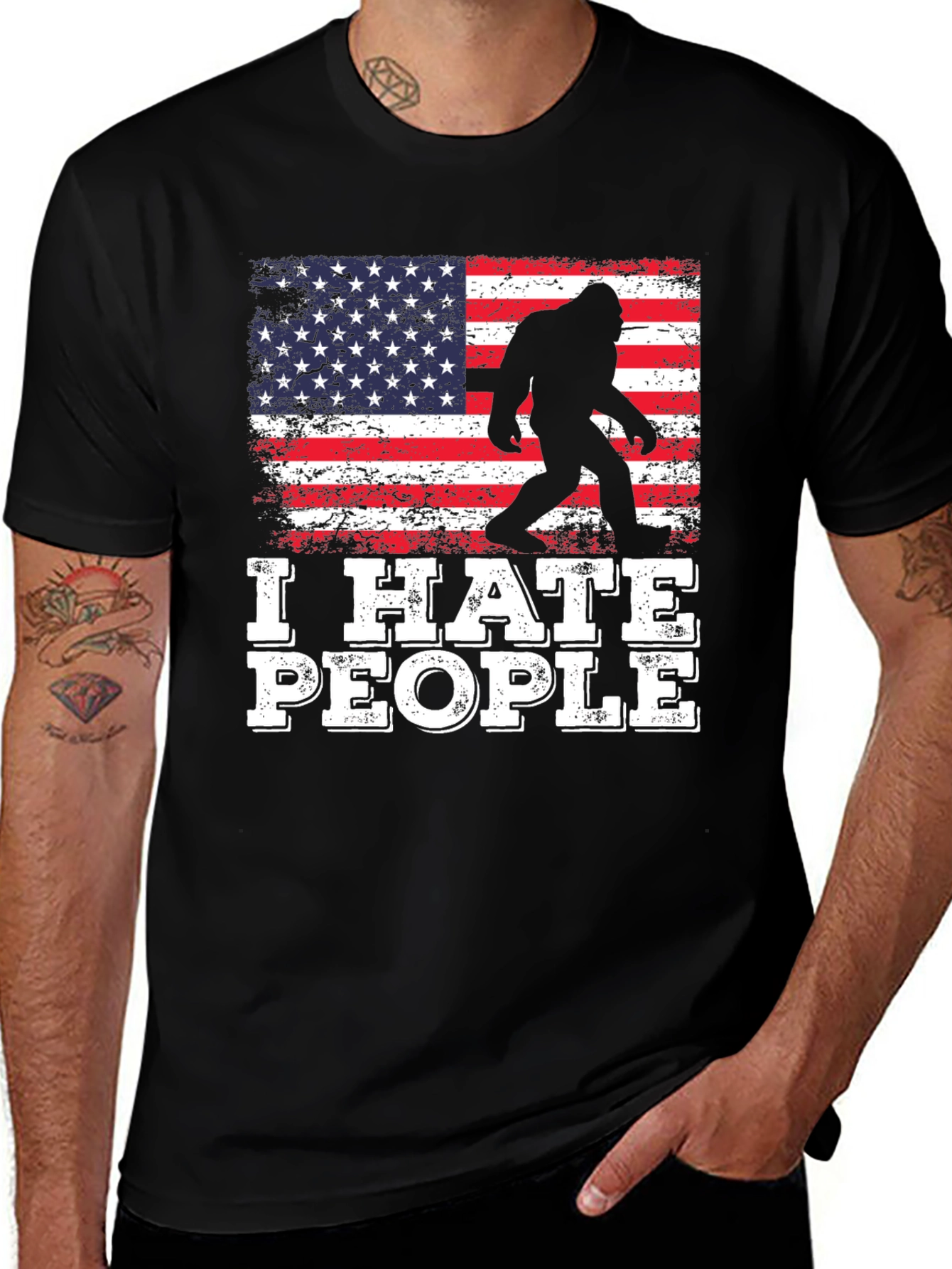 Variant 11 of I Hate People Bigfoot American Flag Graphic Tee