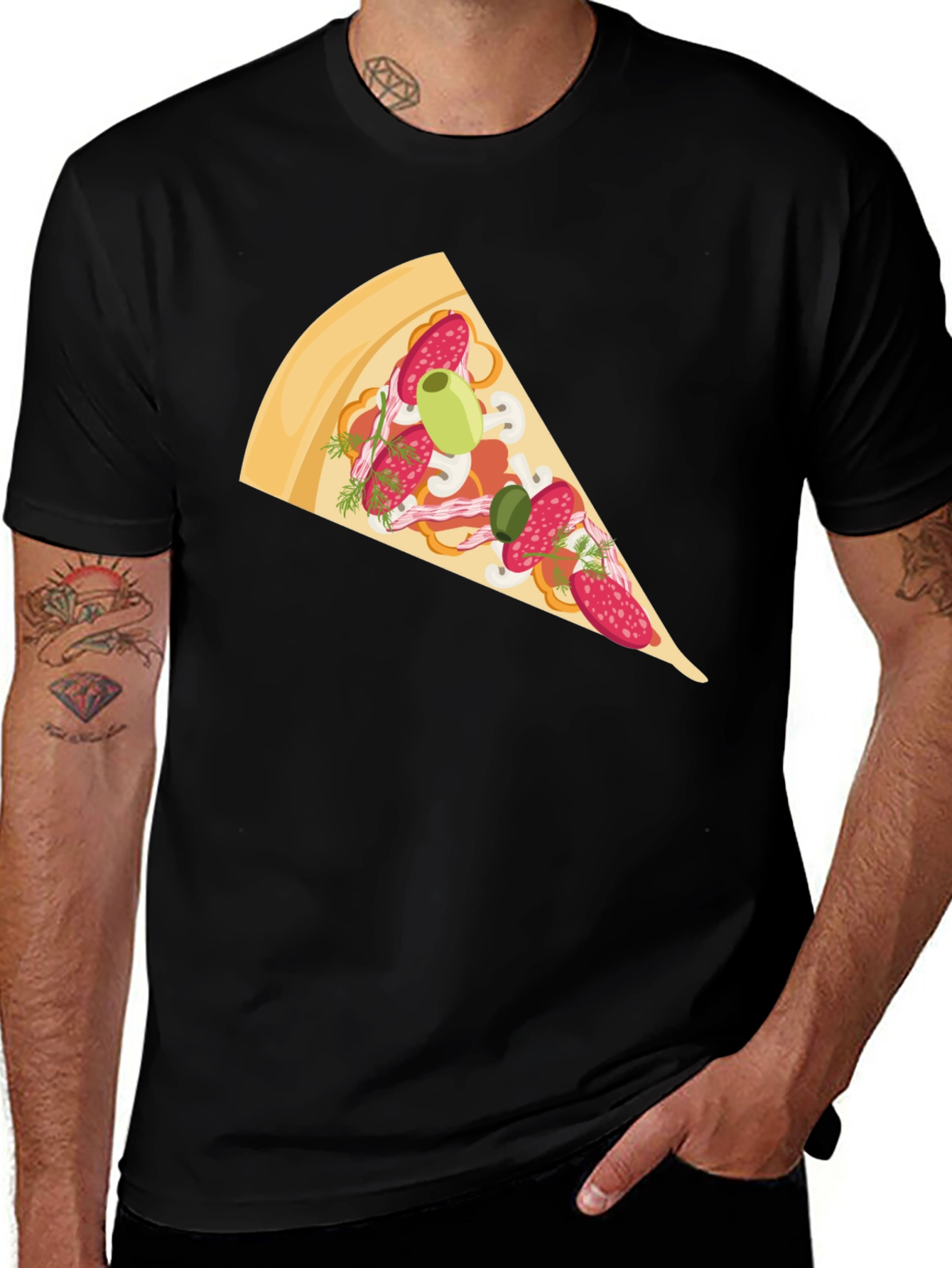 Variant 5 of Pizza Slice Graphic Tee - Casual Black T-Shirt