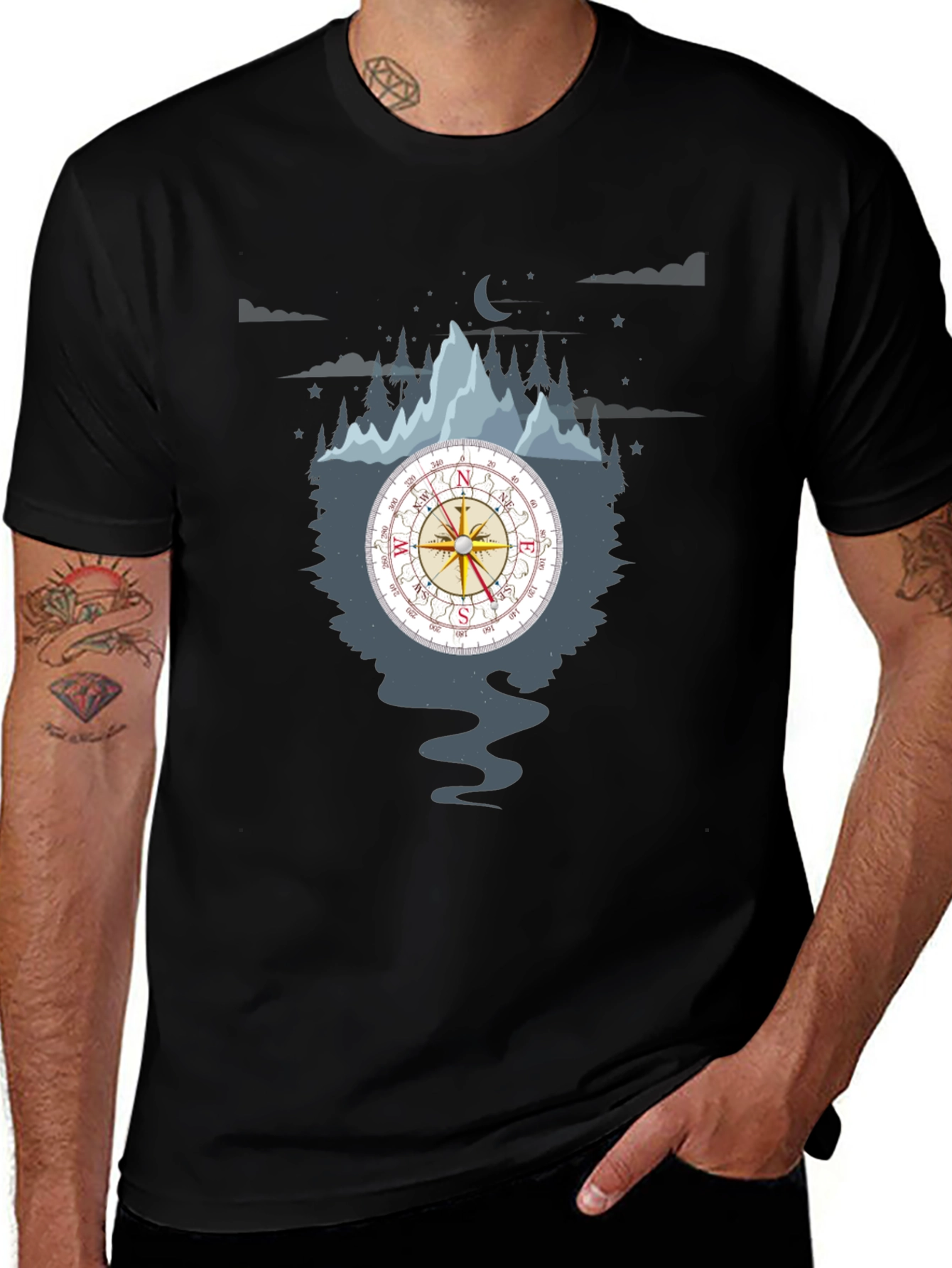 Variant 29 of Compass Graphic Men's Black T-Shirt