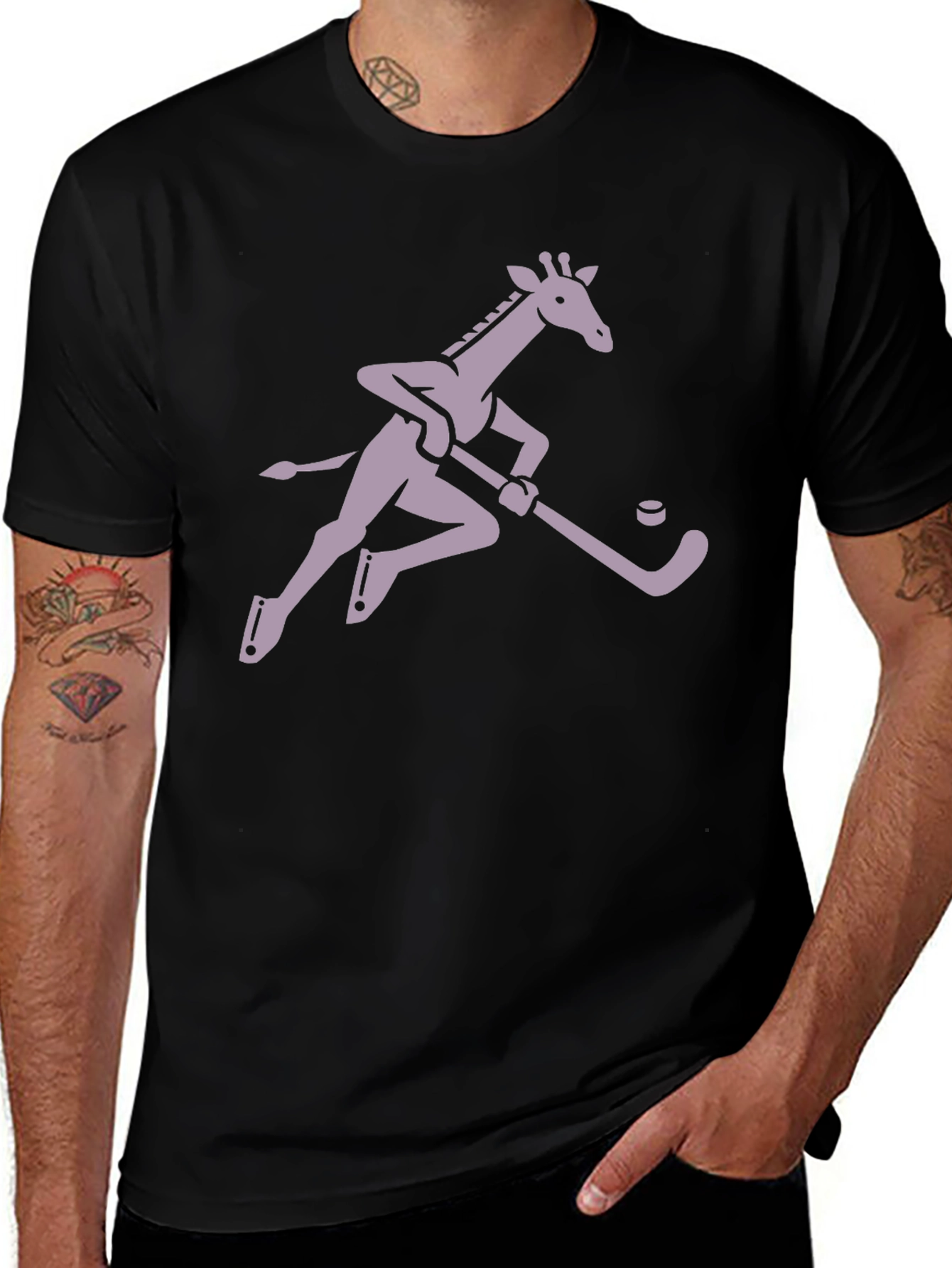 Variant 15 of Hockey Giraffe Graphic Tee - Black