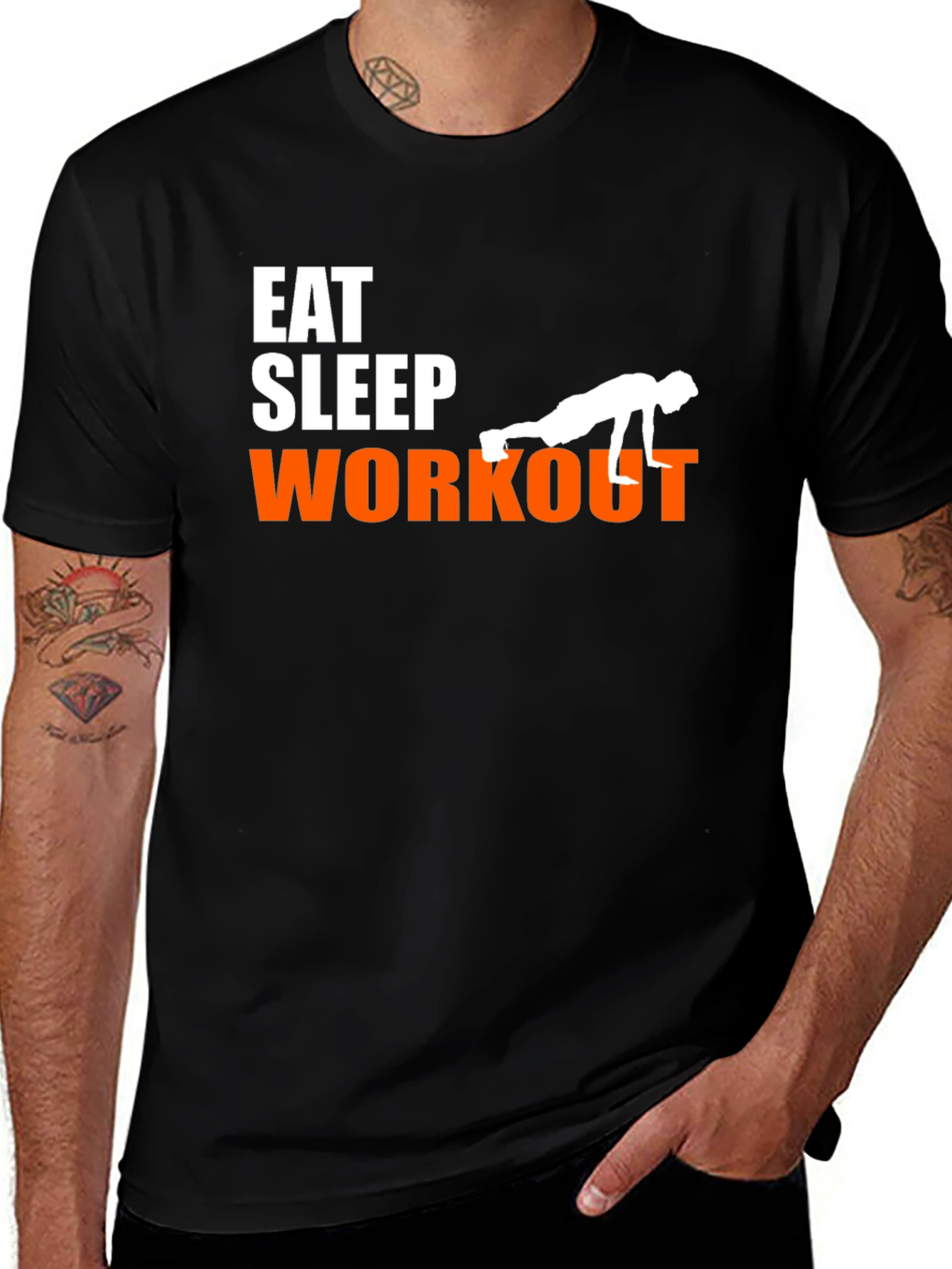 Variant 21 of Eat Sleep Workout Black Graphic Tee for Fitness Lovers