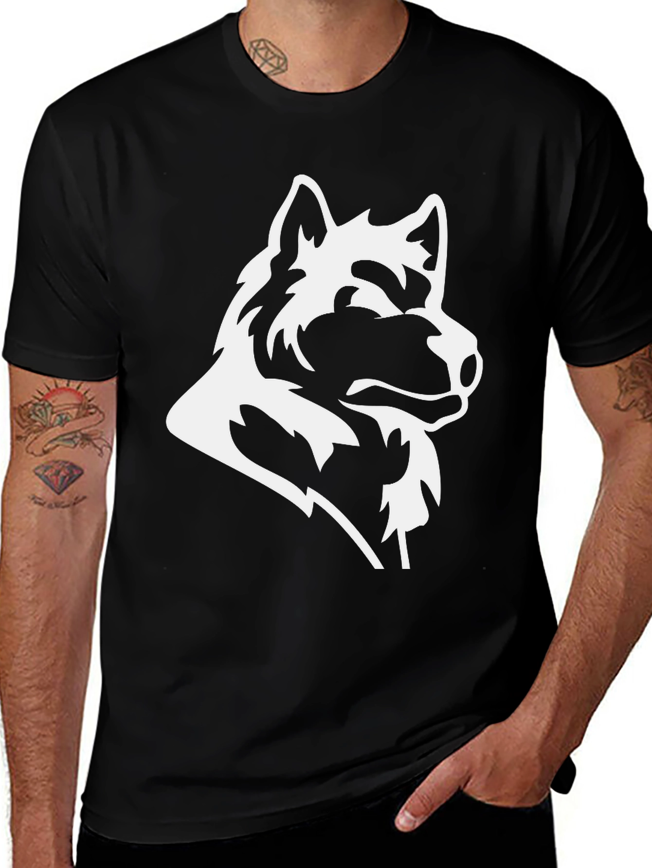 Variant 4 of Black T-Shirt with White Wolf Graphic
