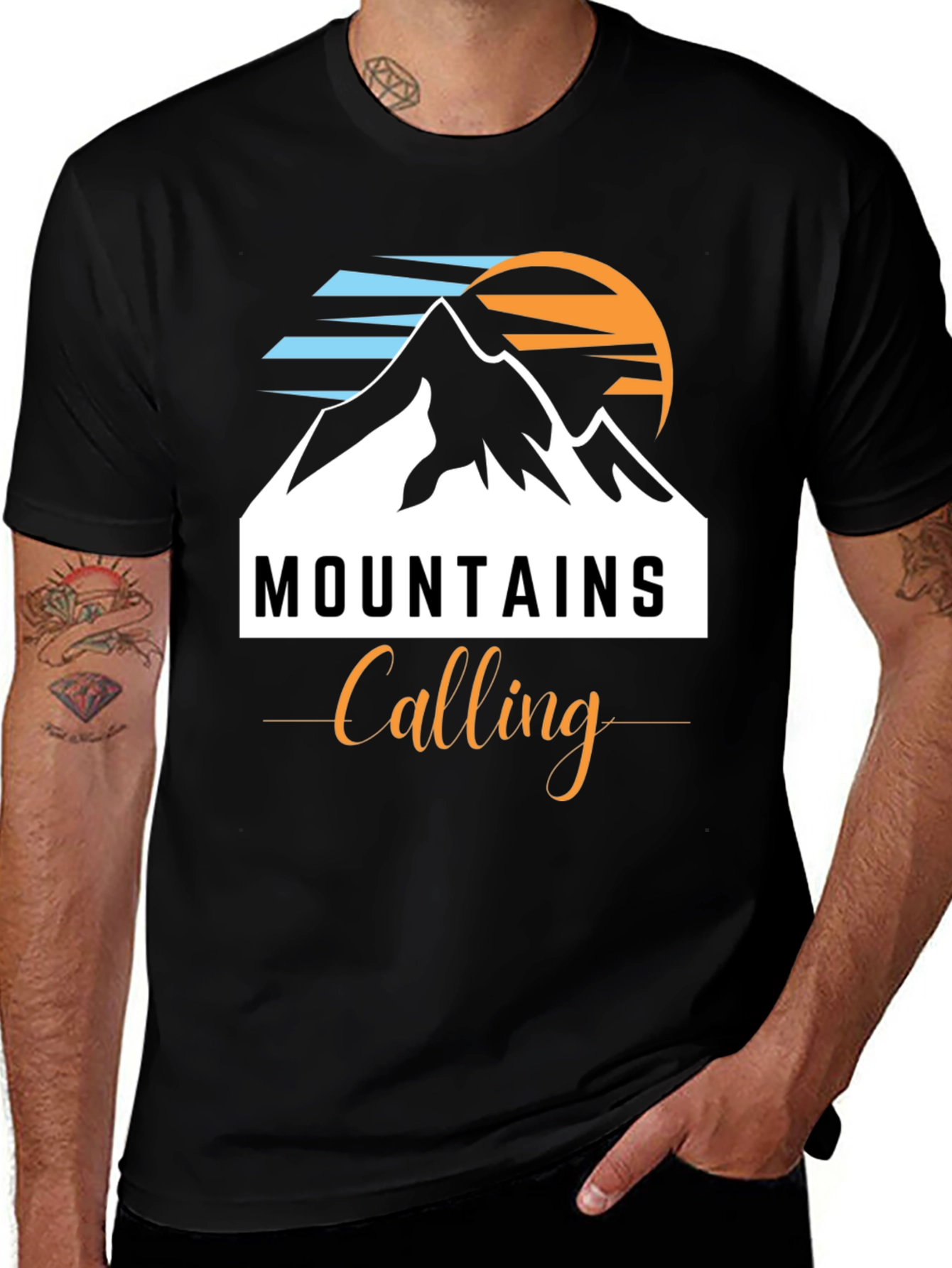 Variant 3 of Mountains Calling Black T-Shirt