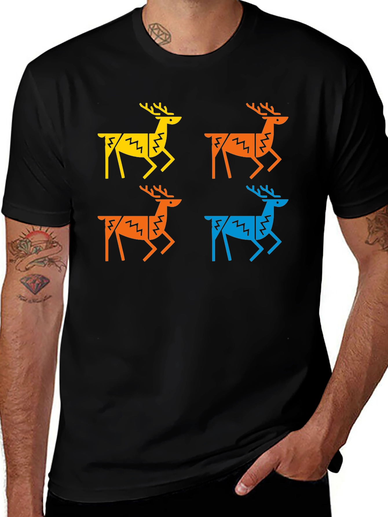 Variant 24 of Geometric Deer Graphic Tee - Black Casual Shirt