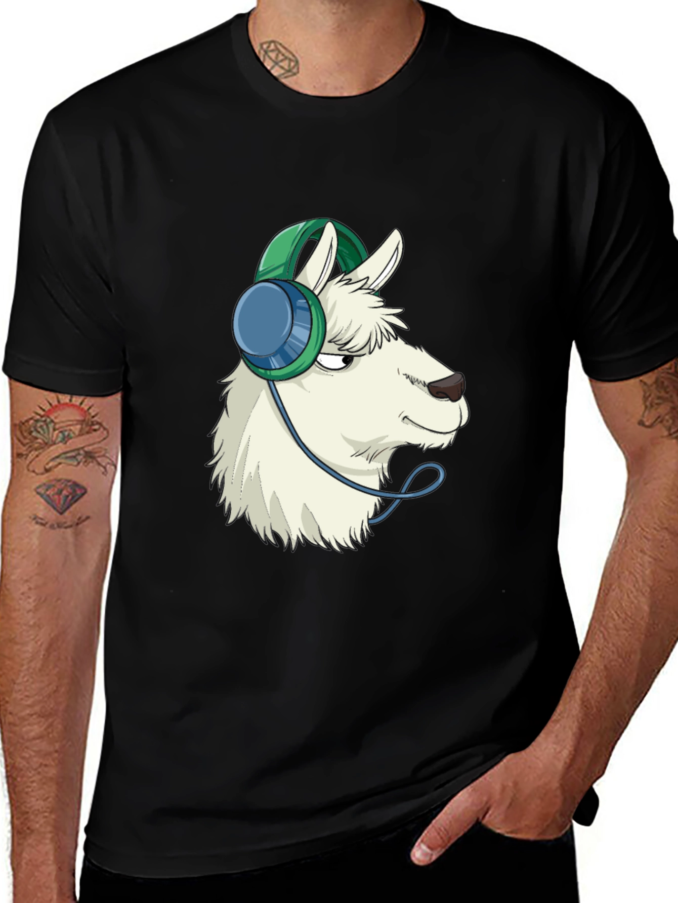 Variant 23 of Llama Gamer Graphic Tee - Black Cotton Casual
