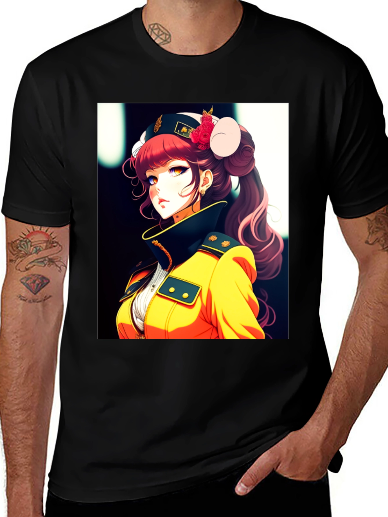 Variant 25 of Anime Girl Print Black T-Shirt