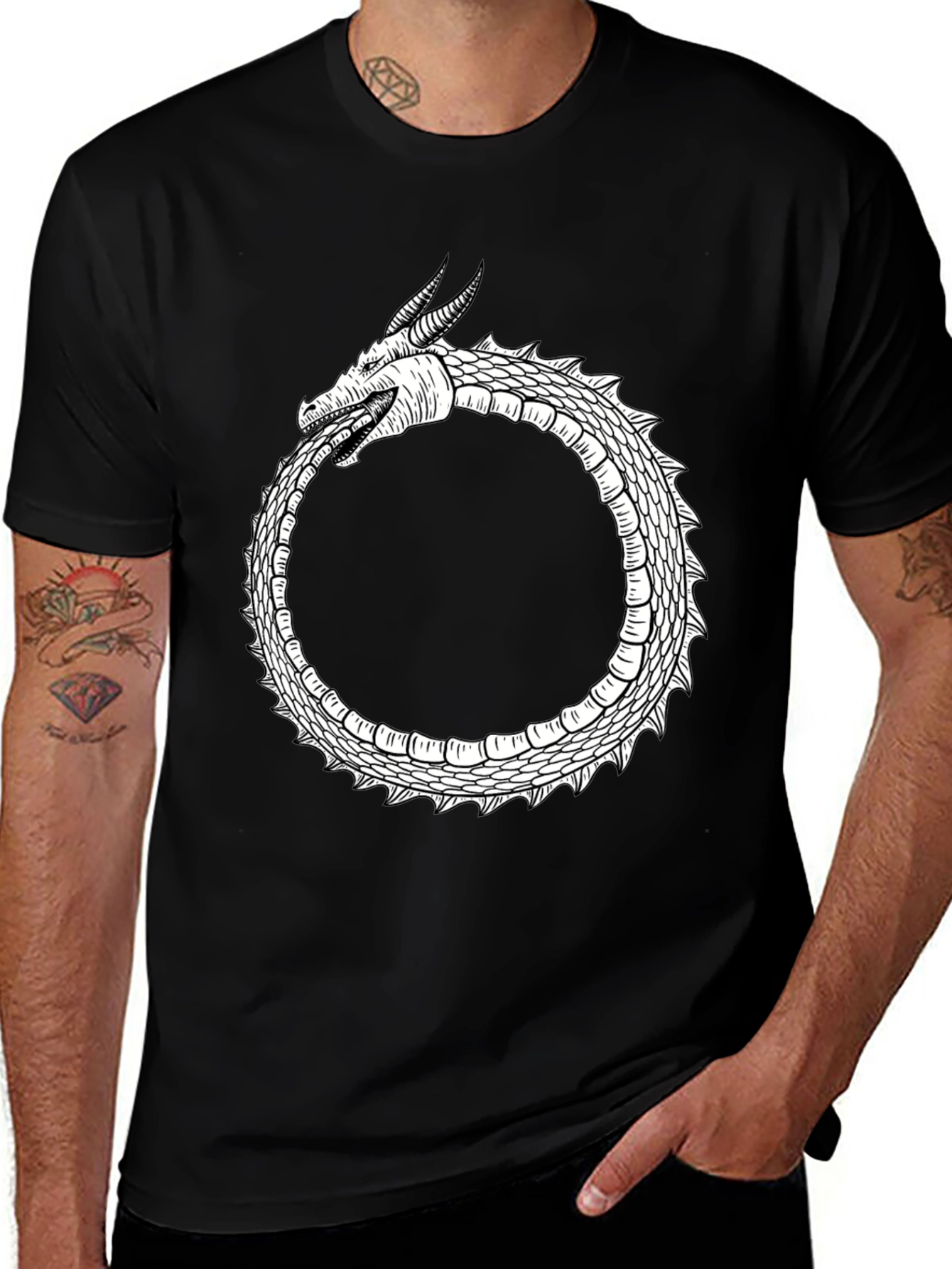 Ouroboros Dragon Graphic Tee - Black Cotton Blend
