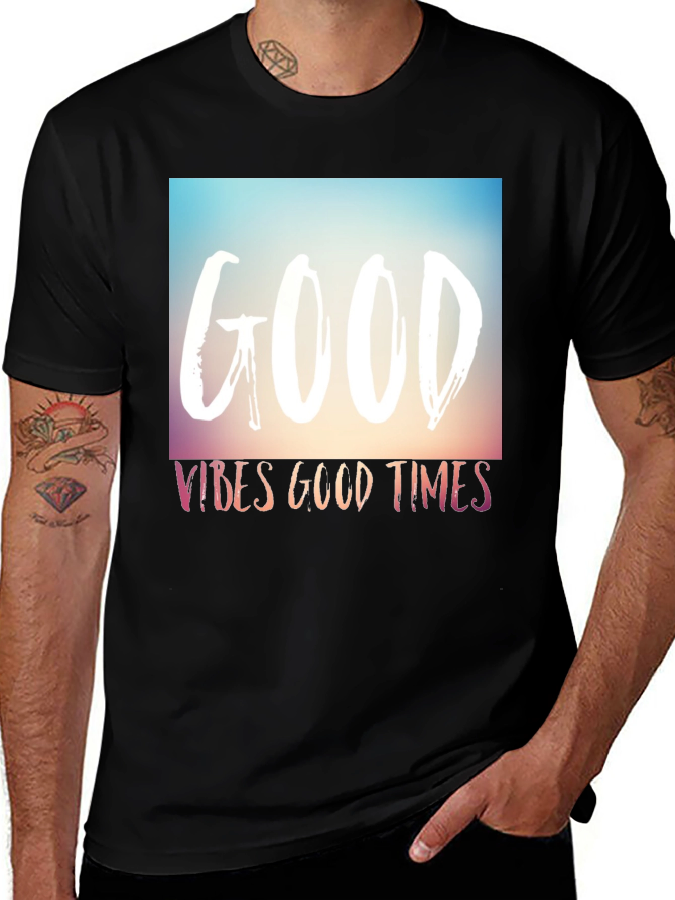Variant 28 of Good Vibes Good Times Graphic Tee - Black