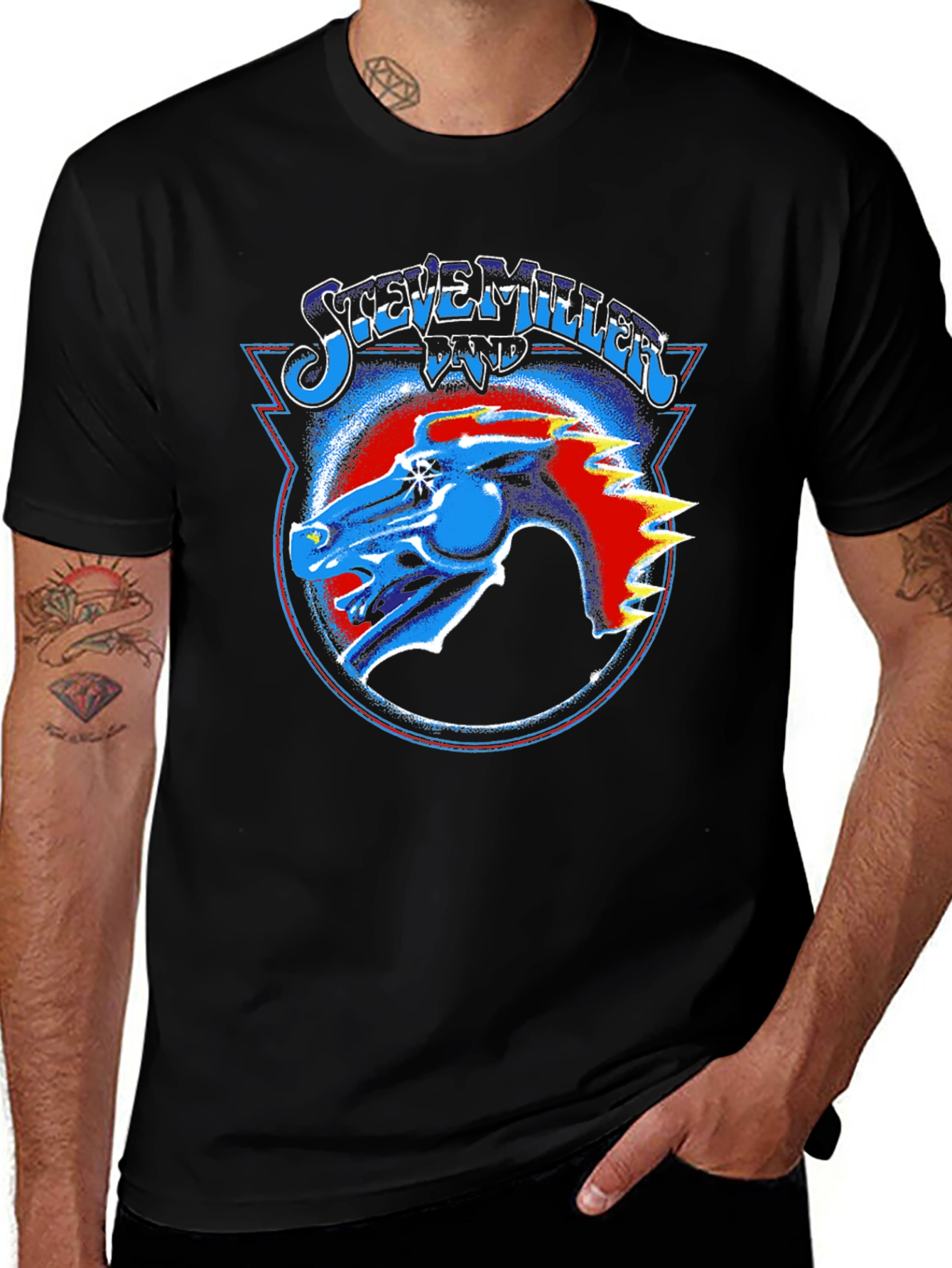 Steve Miller Band Tee - Jet Black Cotton Graphic T-Shirt