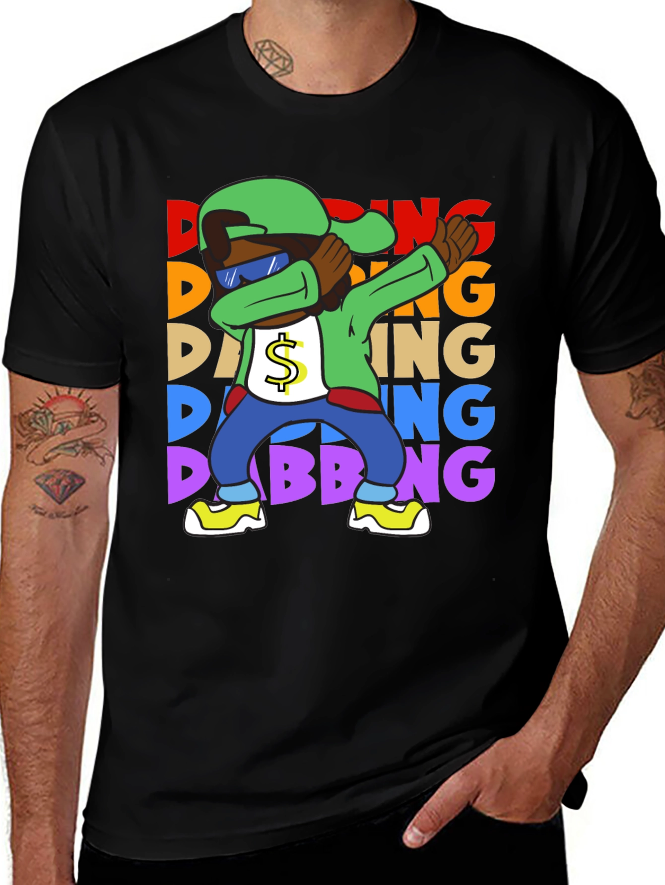 Variant 10 of Dabbing Cartoon Character Black T-Shirt
