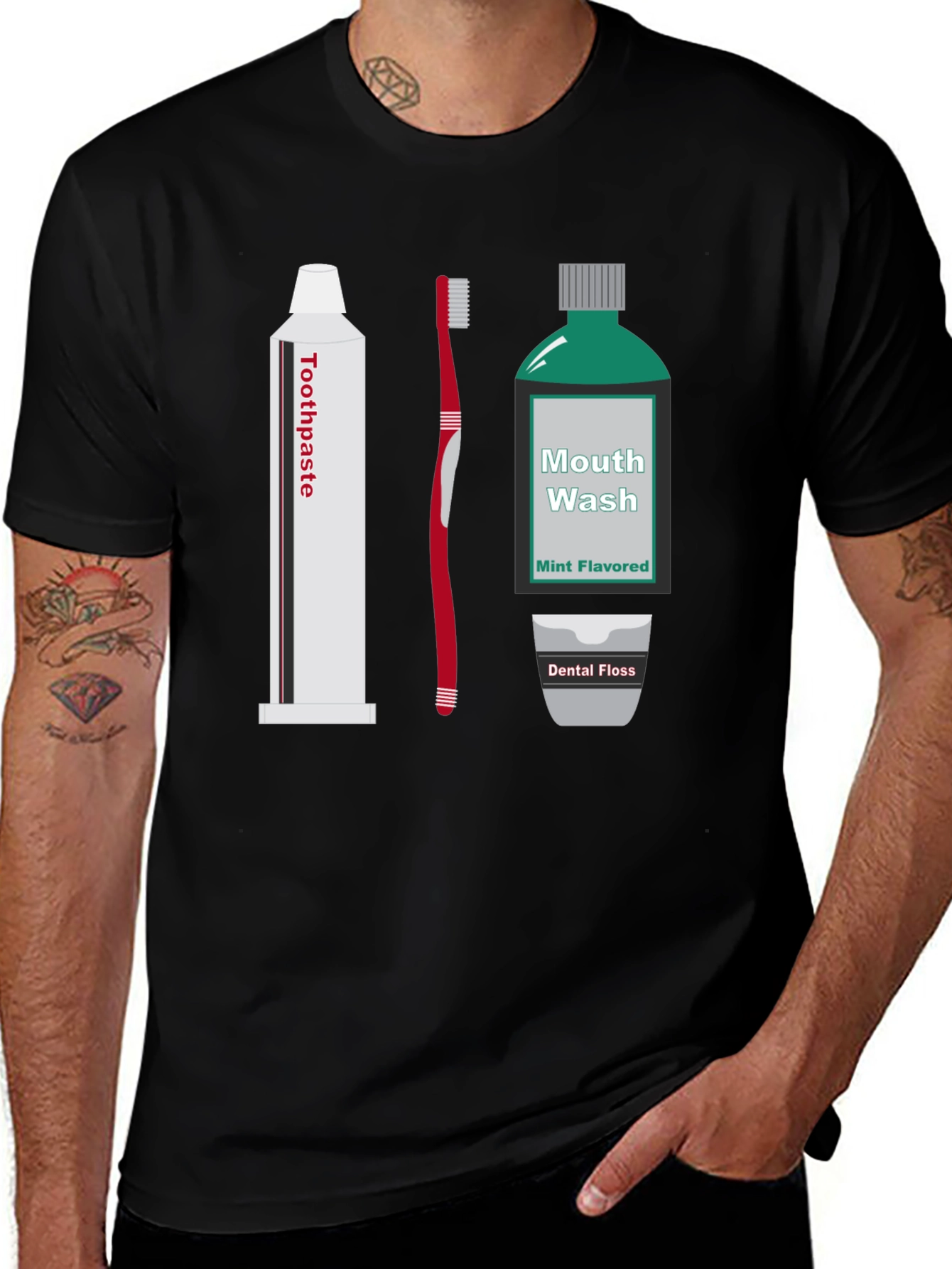 Variant 2 of Oral Hygiene T-Shirt - Toothpaste, Brush, Floss Graphic Tee