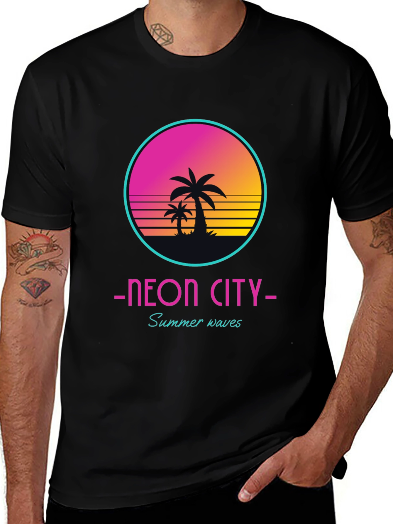 Black Neon City Summer Waves Graphic Tee main image