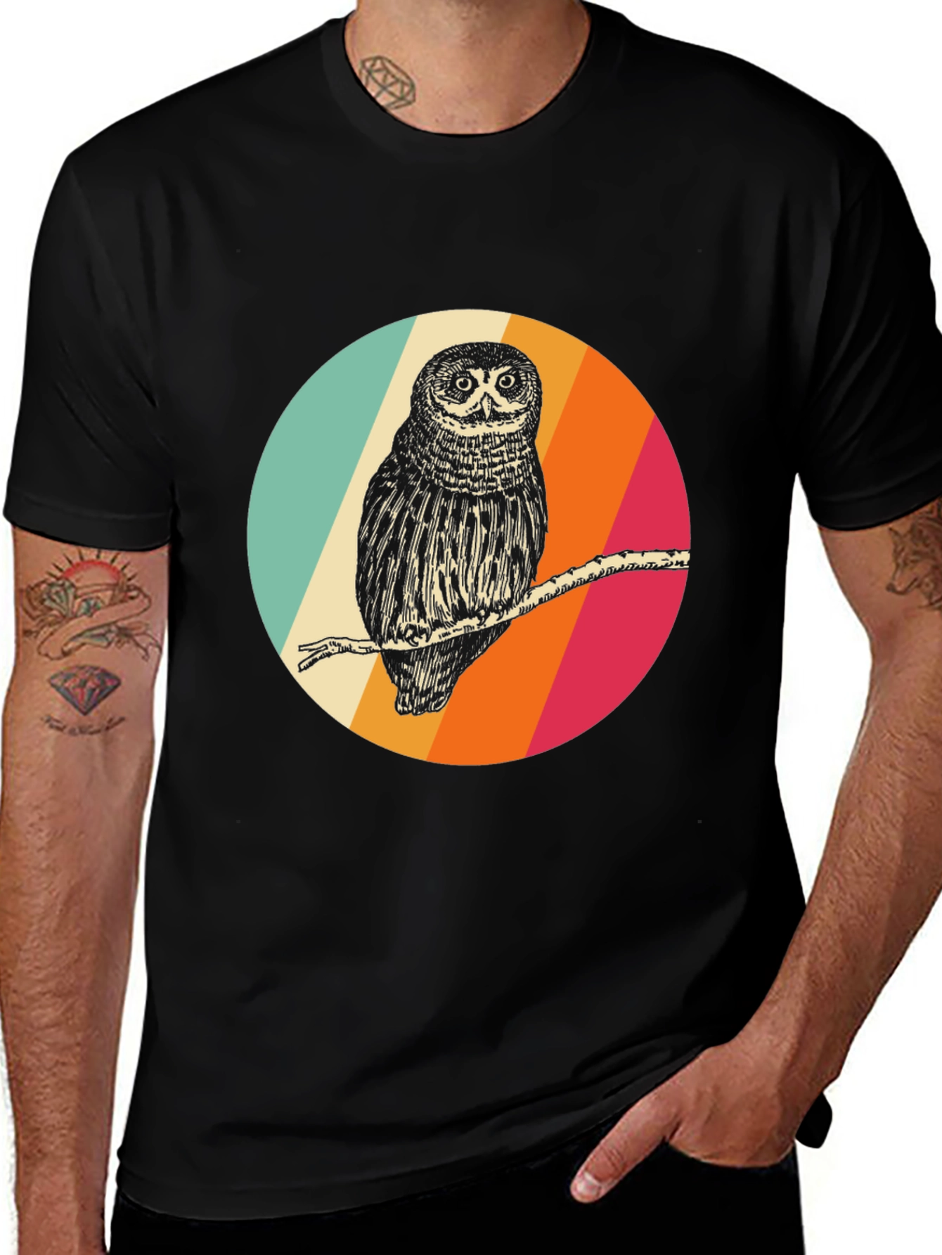 Variant 11 of Retro Owl Graphic Tee - Men's Black T-Shirt
