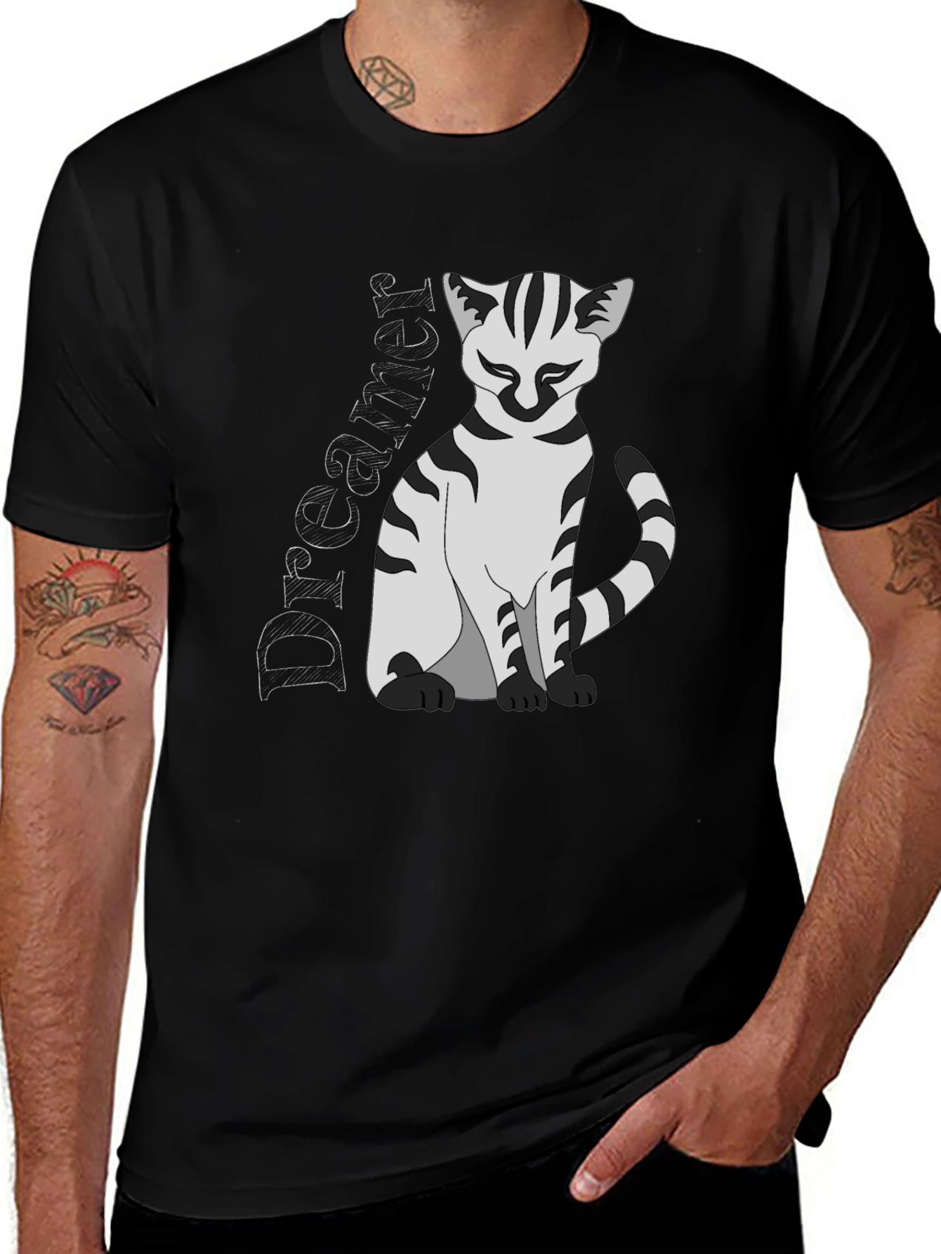 Variant 21 of Dreamer Cat Graphic T-Shirt - Black