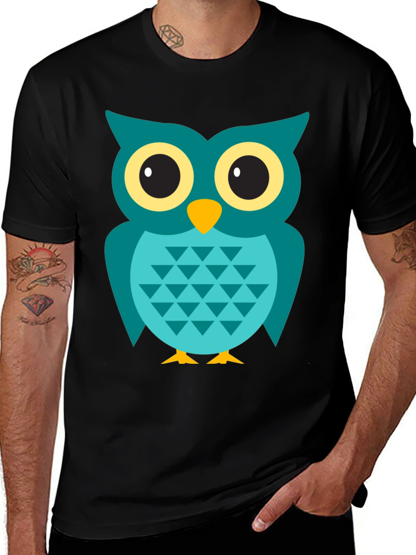 Variant 24 of Owl Graphic Tee - Men's Black Cotton T-Shirt