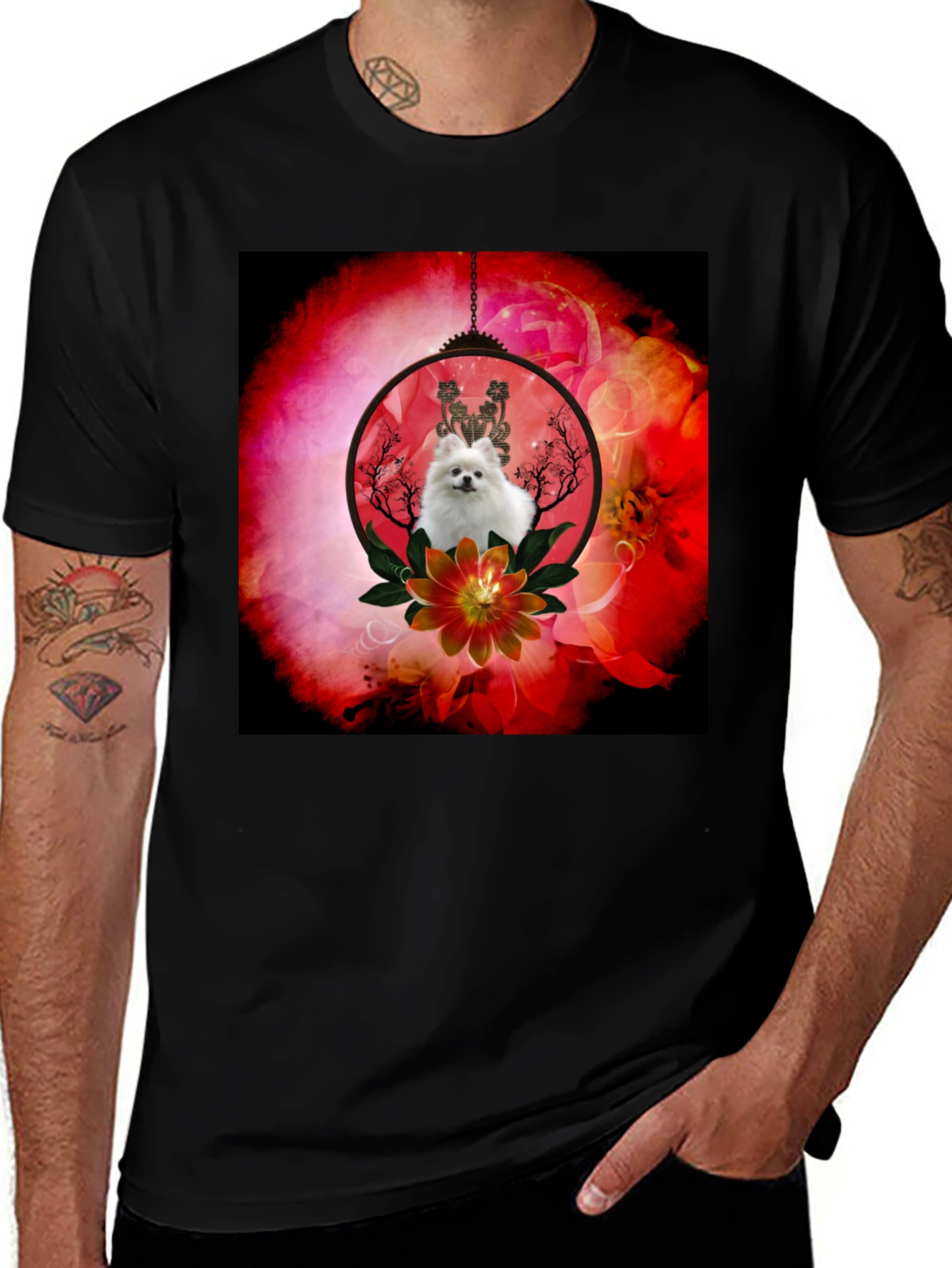 Variant 28 of Dog & Floral Graphic Tee - Unique Statement Shirt