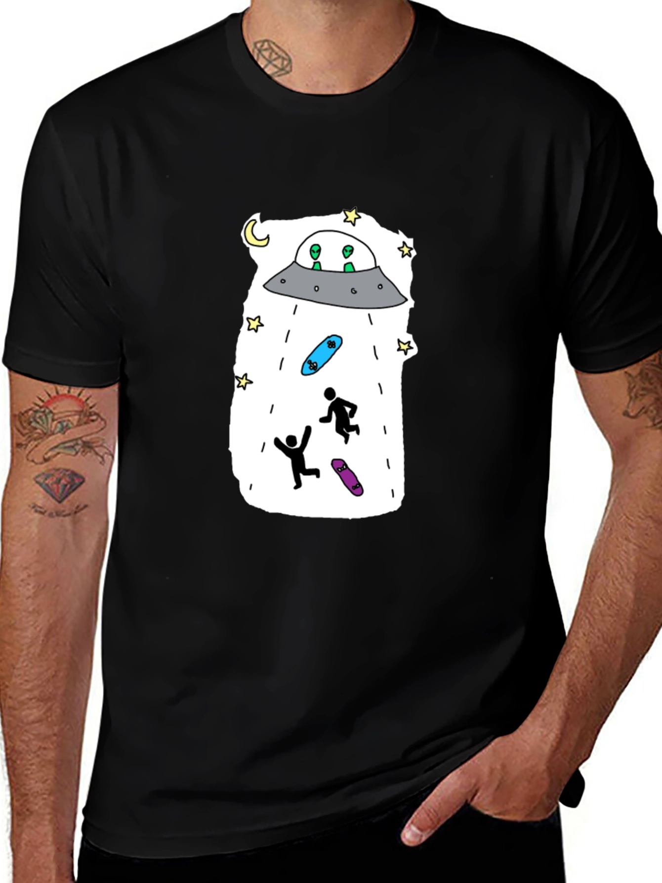 UFO Abduction Graphic Tee - Skateboarding Aliens T-Shirt