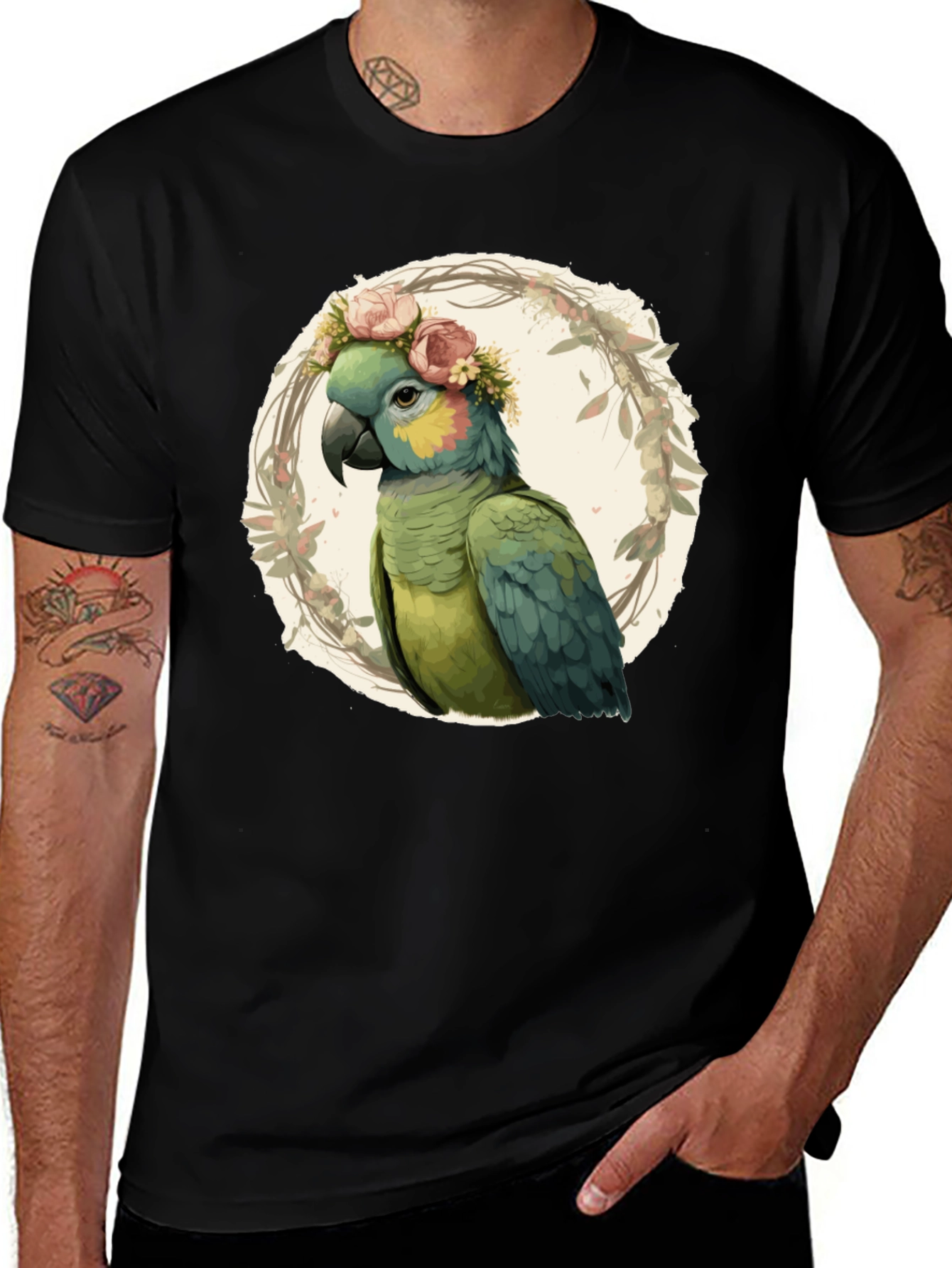 Variant 16 of Parrot Floral Wreath Graphic T-Shirt