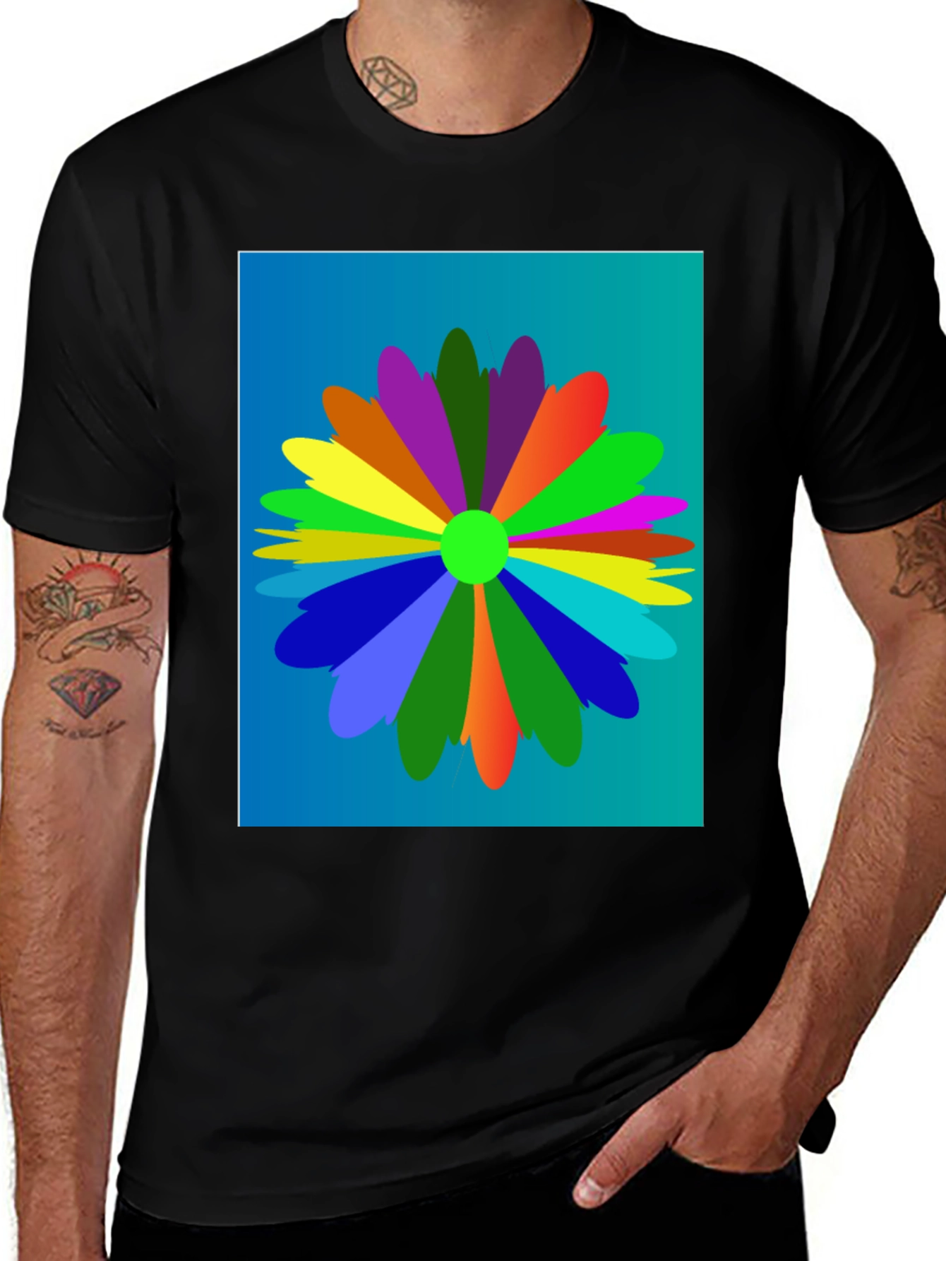Variant 2 of Colorful Flower Graphic Black T-Shirt