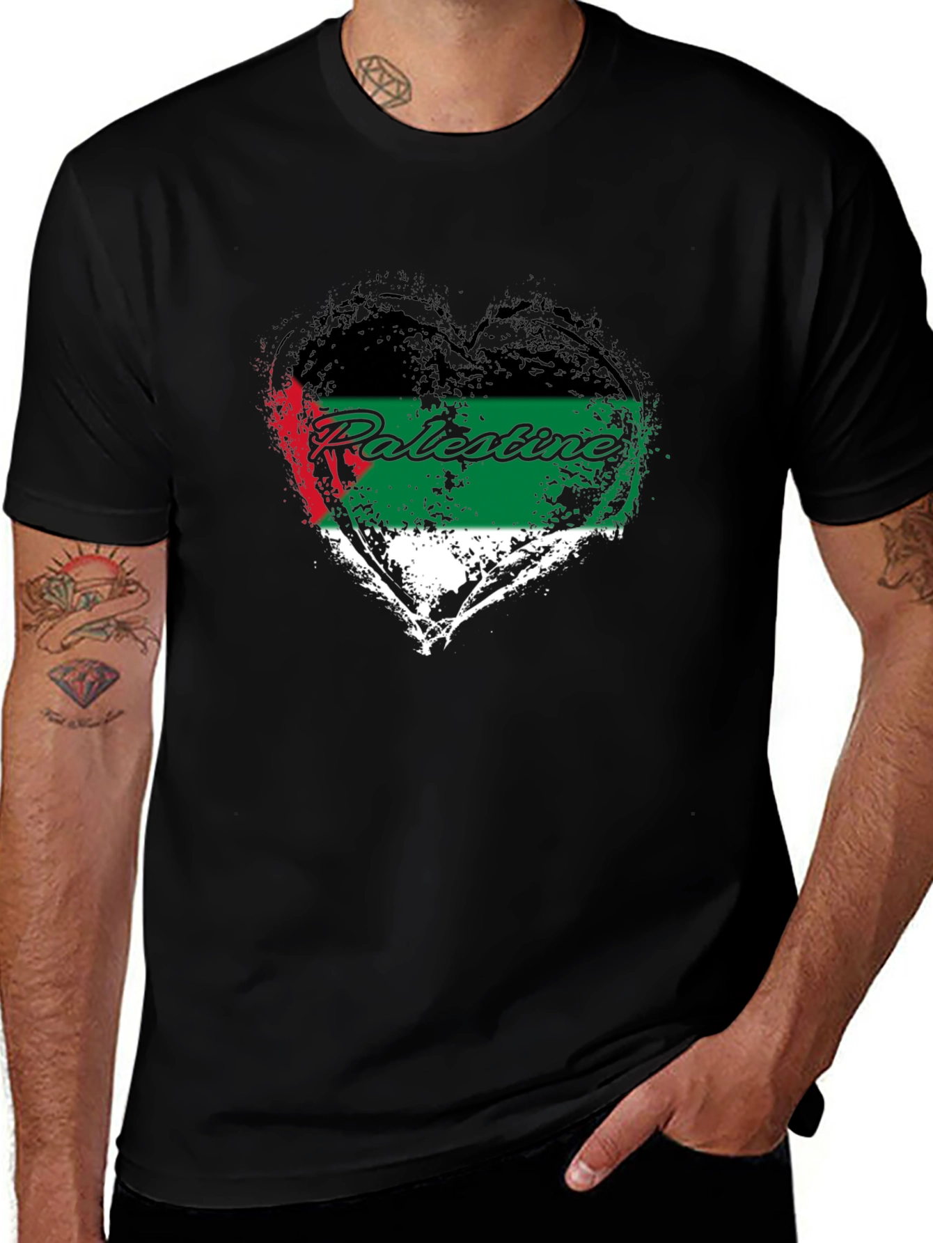 Palestine Flag Heart Graphic T-Shirt
