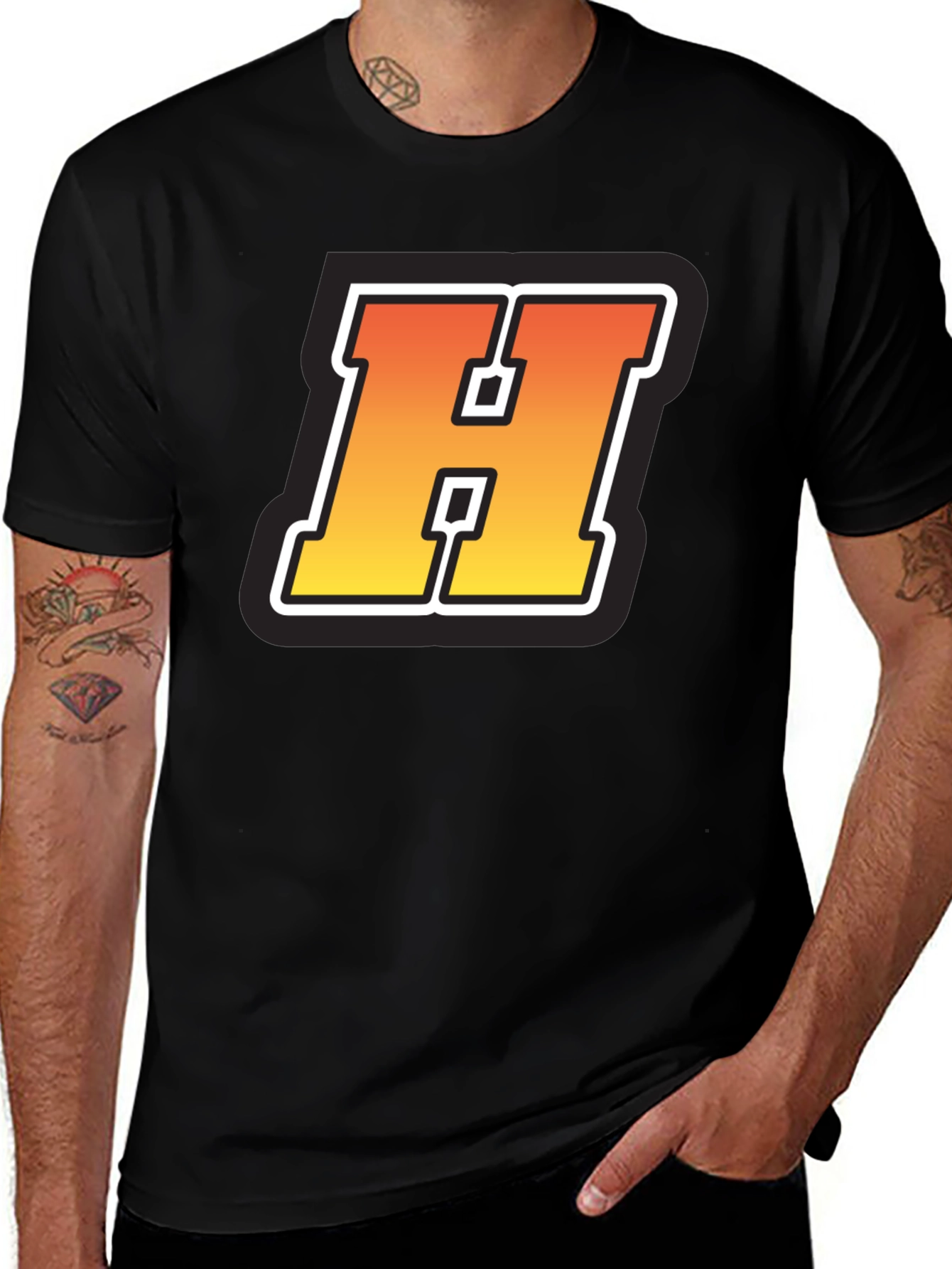 Variant 27 of Retro H Letter Black T-Shirt
