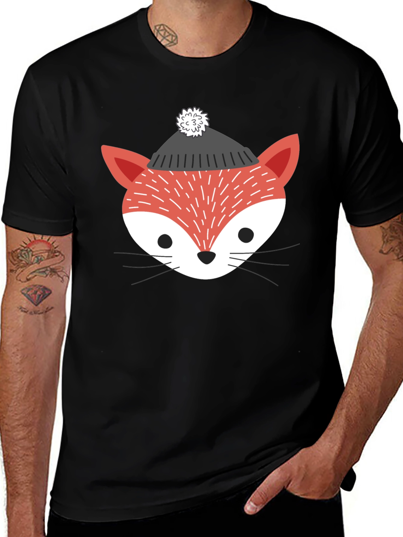 Variant 20 of Fox in Hat Graphic T-Shirt - Unisex Black Tee