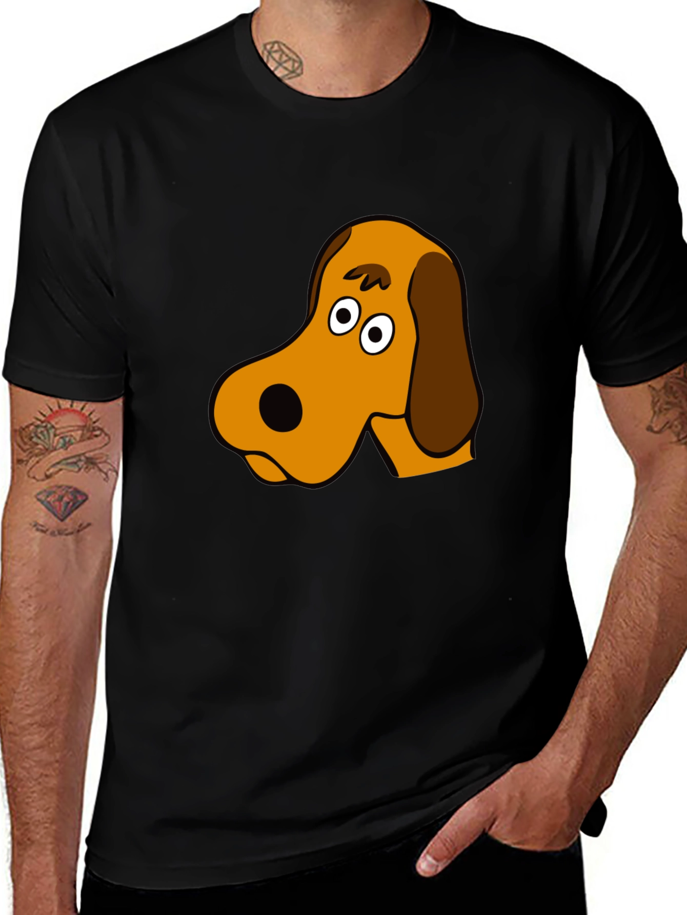 Variant 13 of Cartoon Dog Graphic Print Black T-Shirt