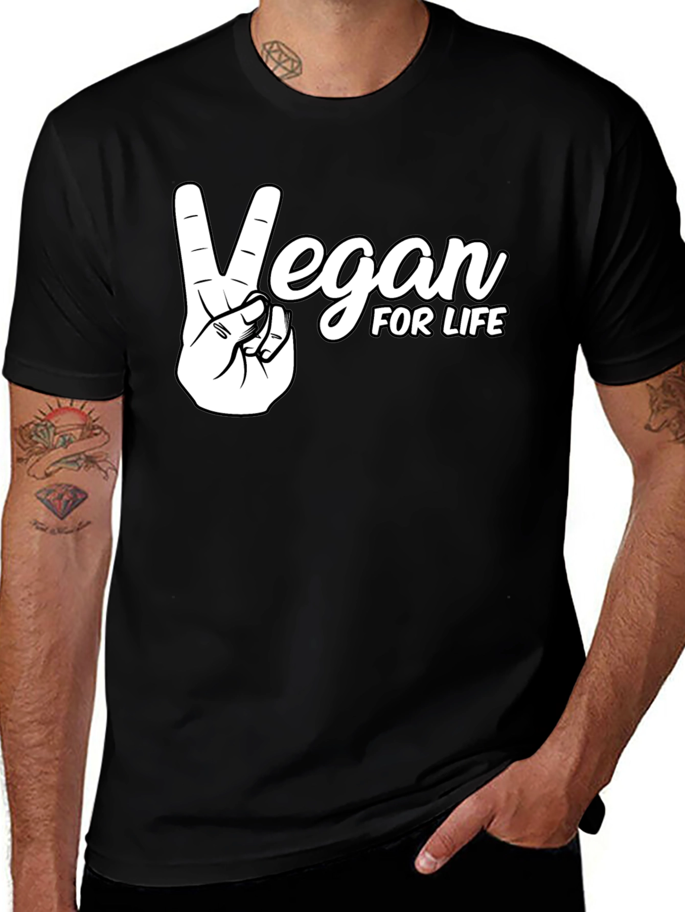 Variant 18 of Vegan For Life T-Shirt Peace Sign Animal Rights Tee