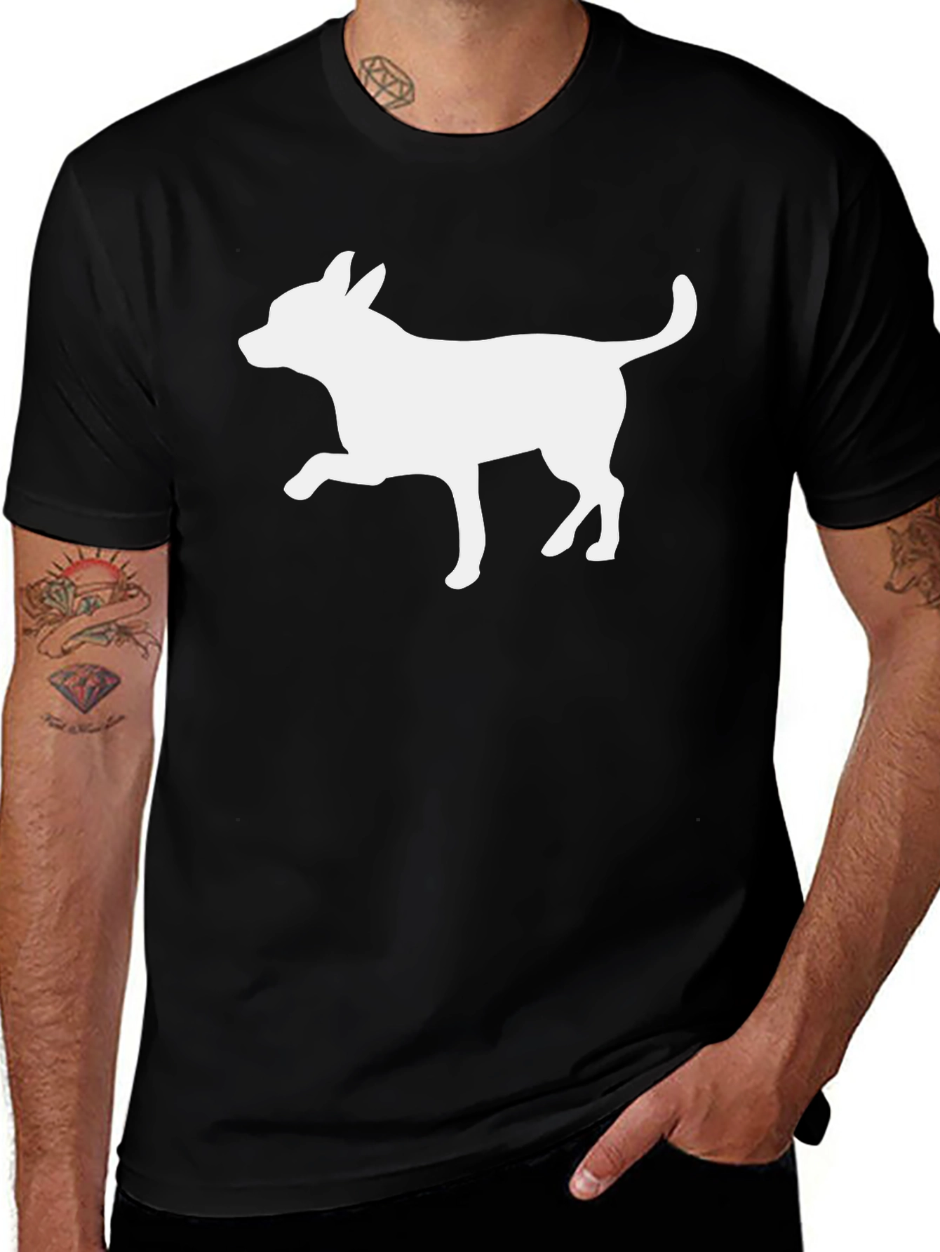 Chihuahua Dog Silhouette Graphic Tee - Black Cotton Shirt