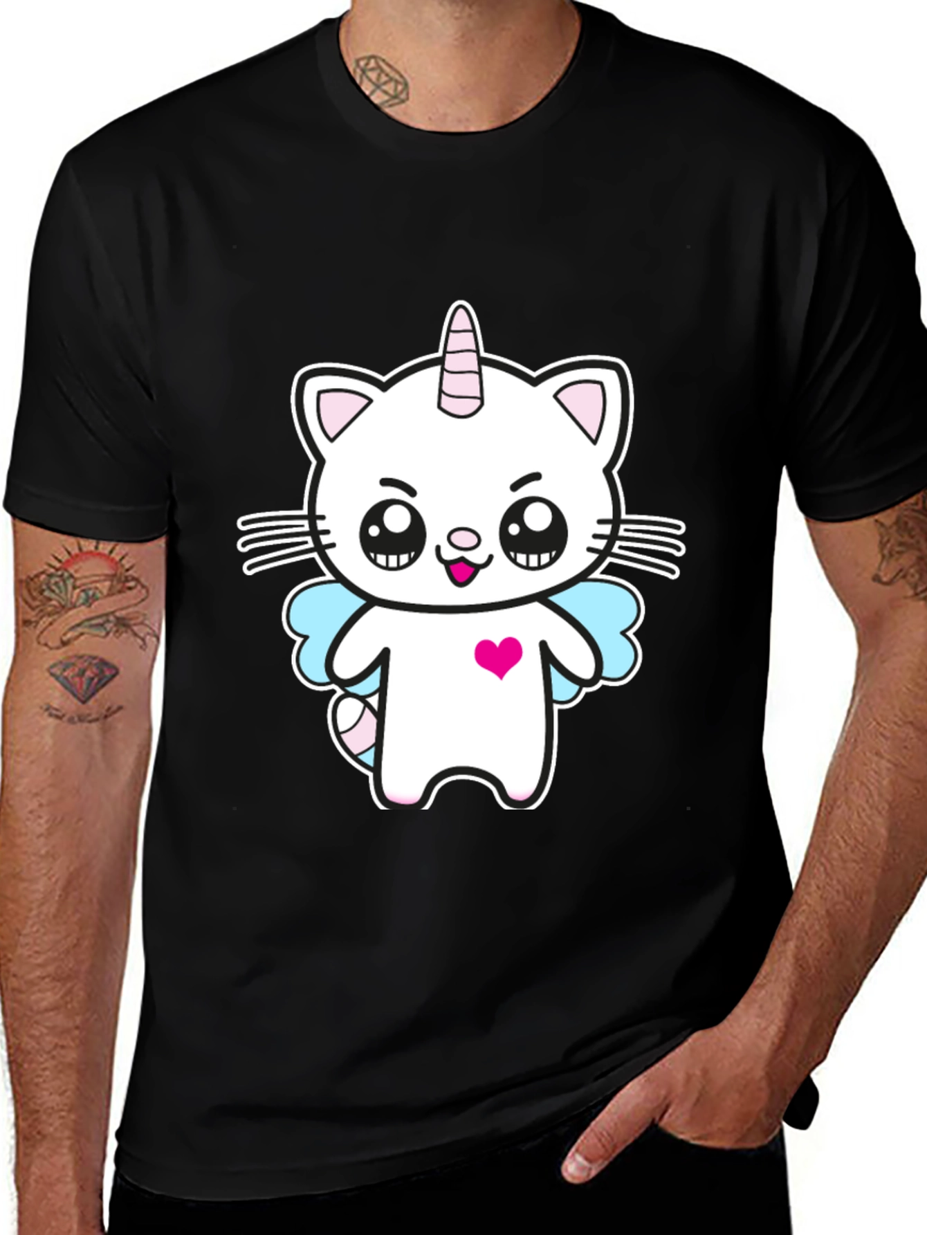 Variant 3 of Cute Cat Unicorn Graphic Tee - Black Cotton T-Shirt