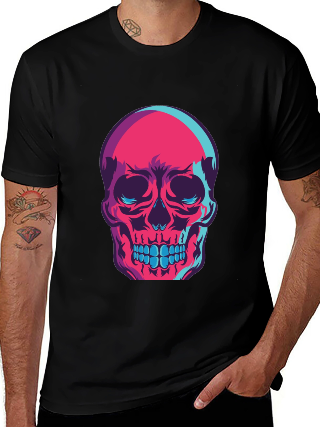 Variant 6 of Vivid Skull Graphic Tee - Bold Black T-Shirt