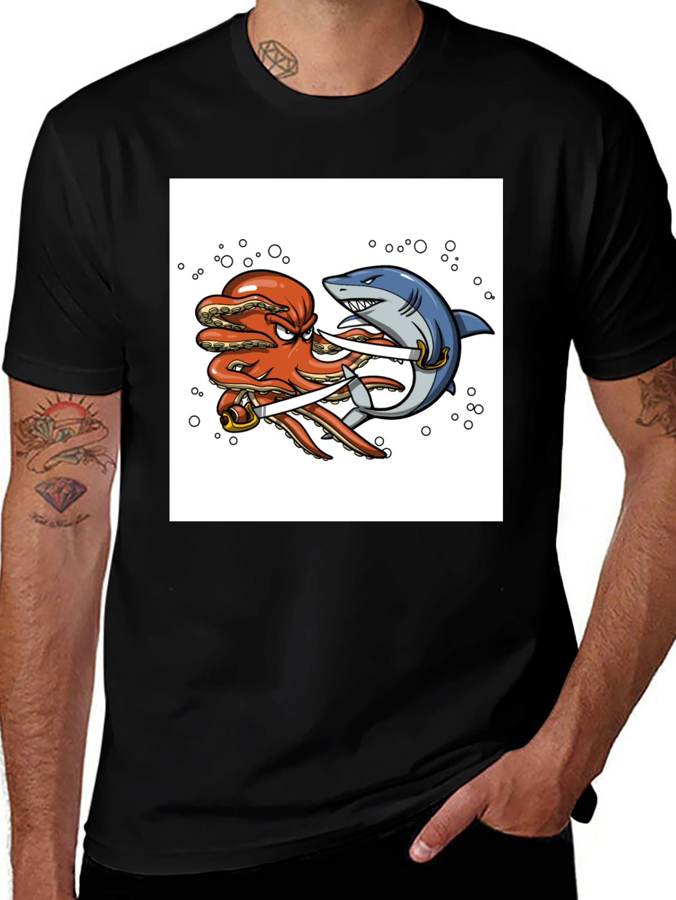 Variant 5 of Octopus vs Shark Sword Fight T-Shirt