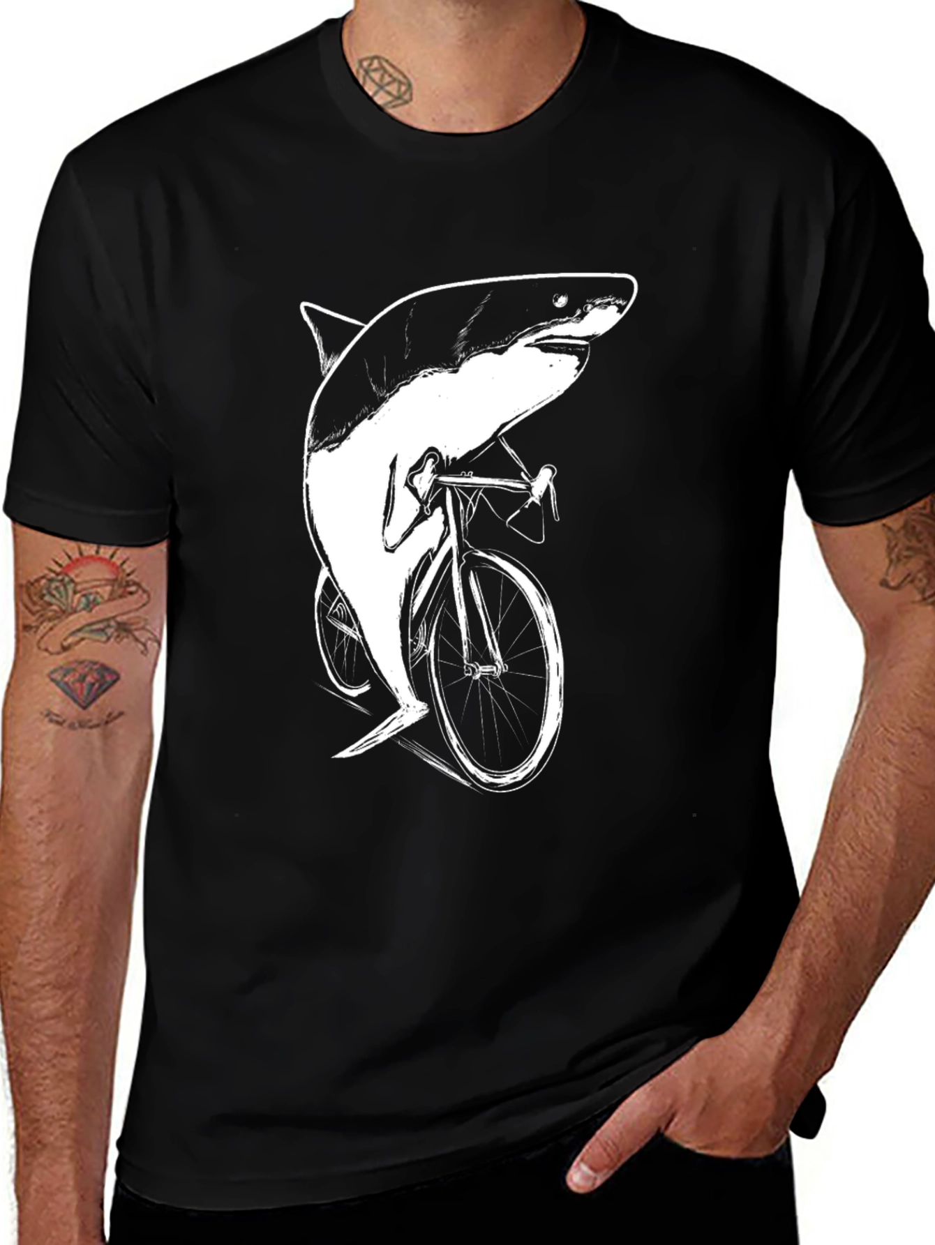 Variant 2 of Shark on Bike Graphic Tee - Black Cotton T-Shirt