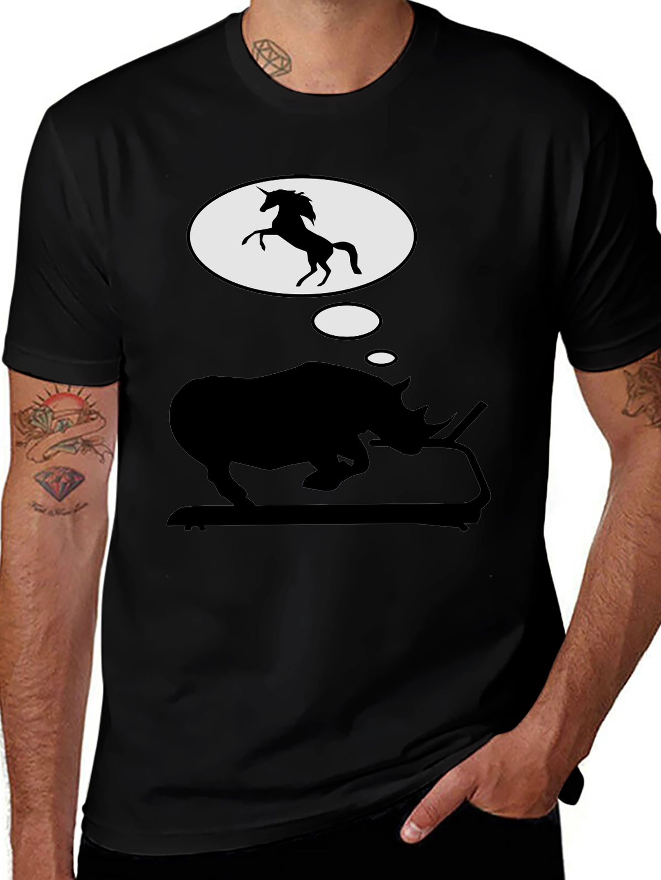 Variant 15 of Rhino Unicorn Dream T-Shirt - Black Novelty Tee