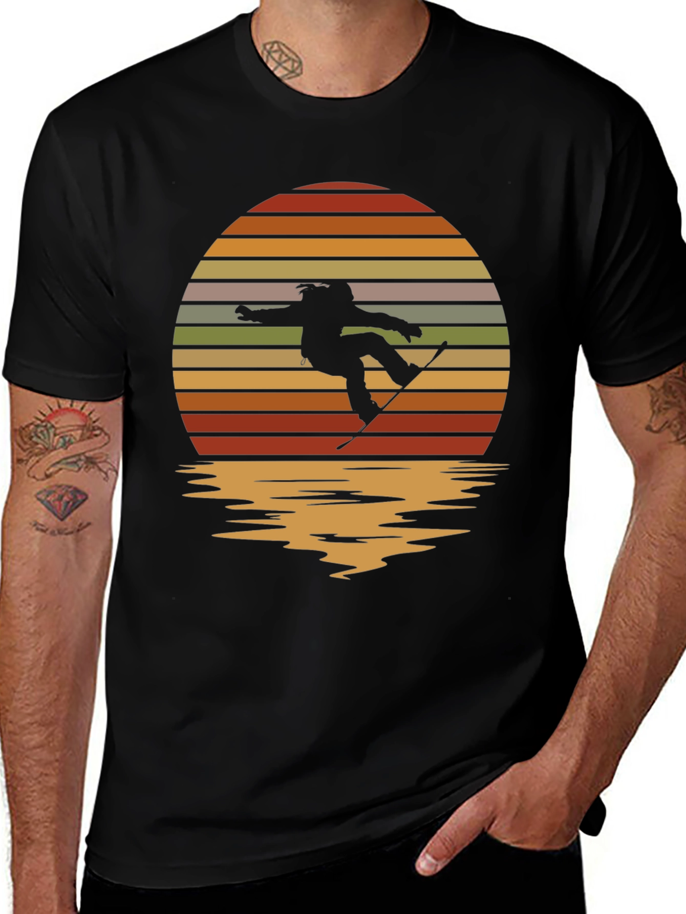 Variant 26 of Snowboarder Sunset Graphic Tee - Retro Style
