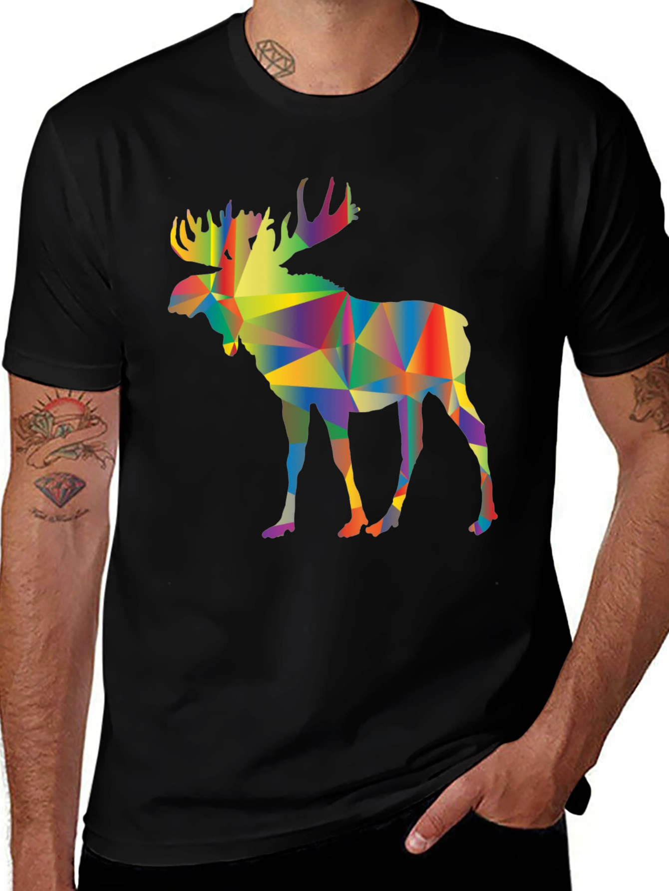 Variant 25 of Geometric Moose Graphic Tee - Black