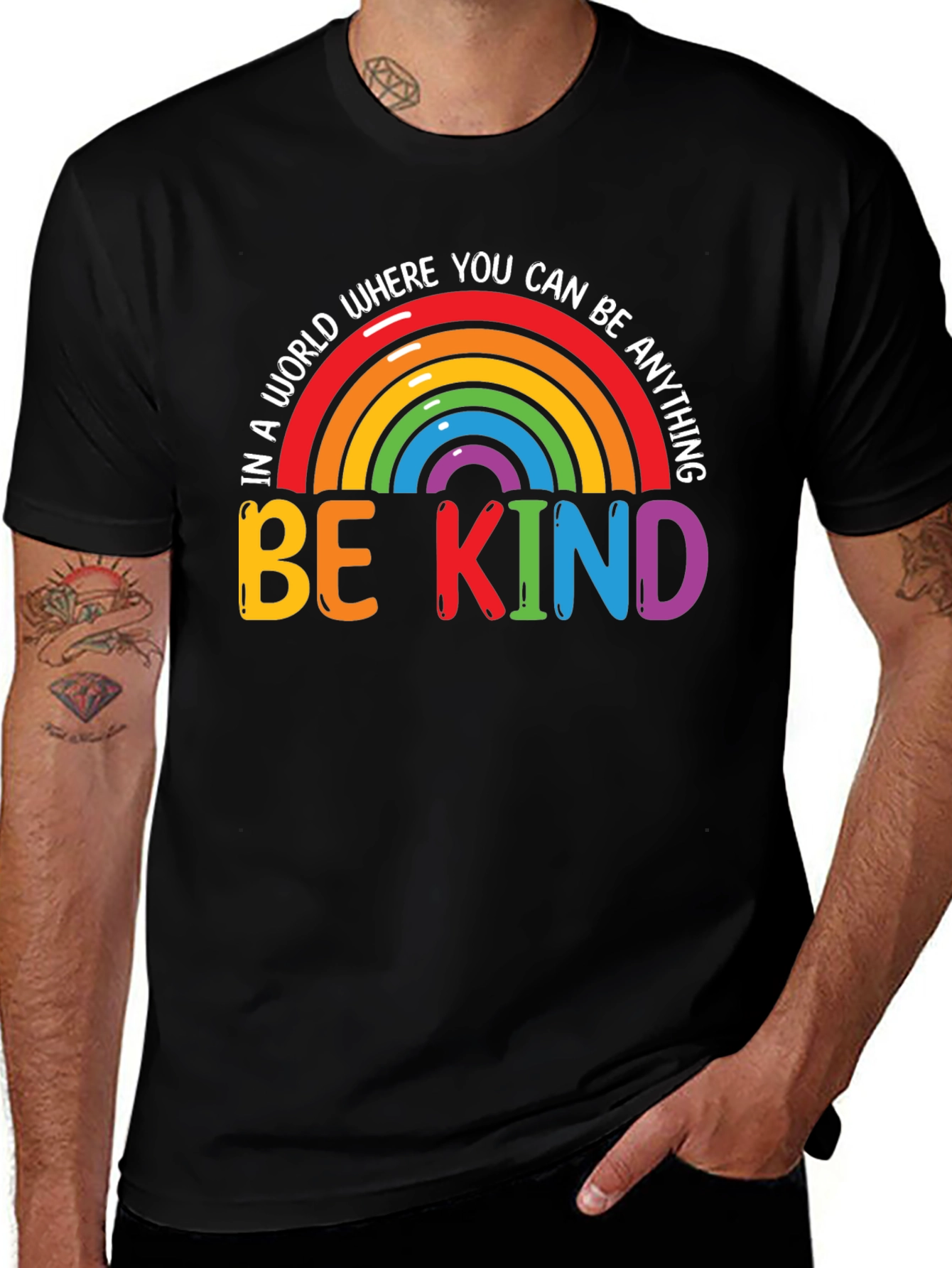 Variant 7 of Be Kind Rainbow Graphic Tee - Black