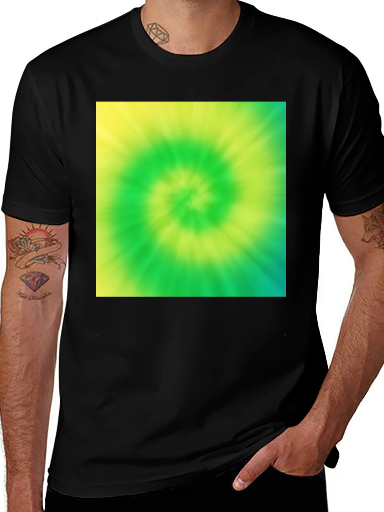 Variant 30 of Retro Tie Dye Graphic Tee - Black Cotton Blend