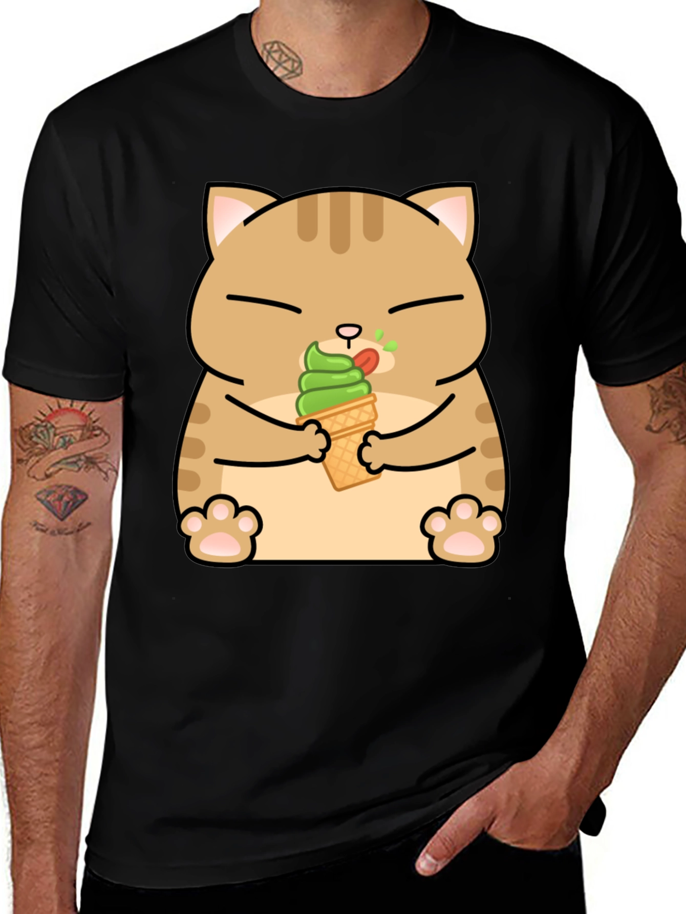 Variant 15 of Cat Eating Ice Cream T-Shirt - Cute Graphic Tee