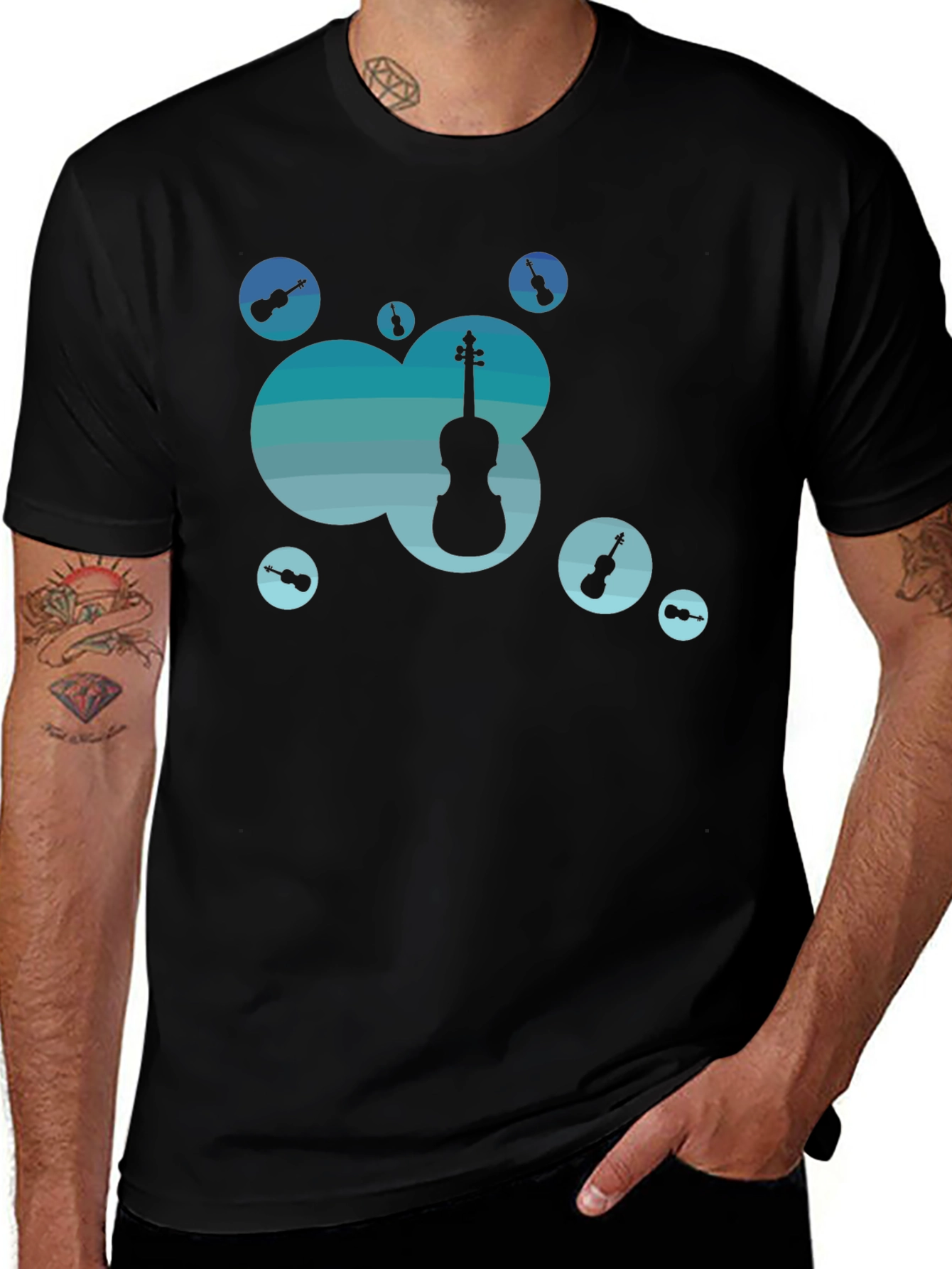 Stylish Black T-Shirt with Music Theme
