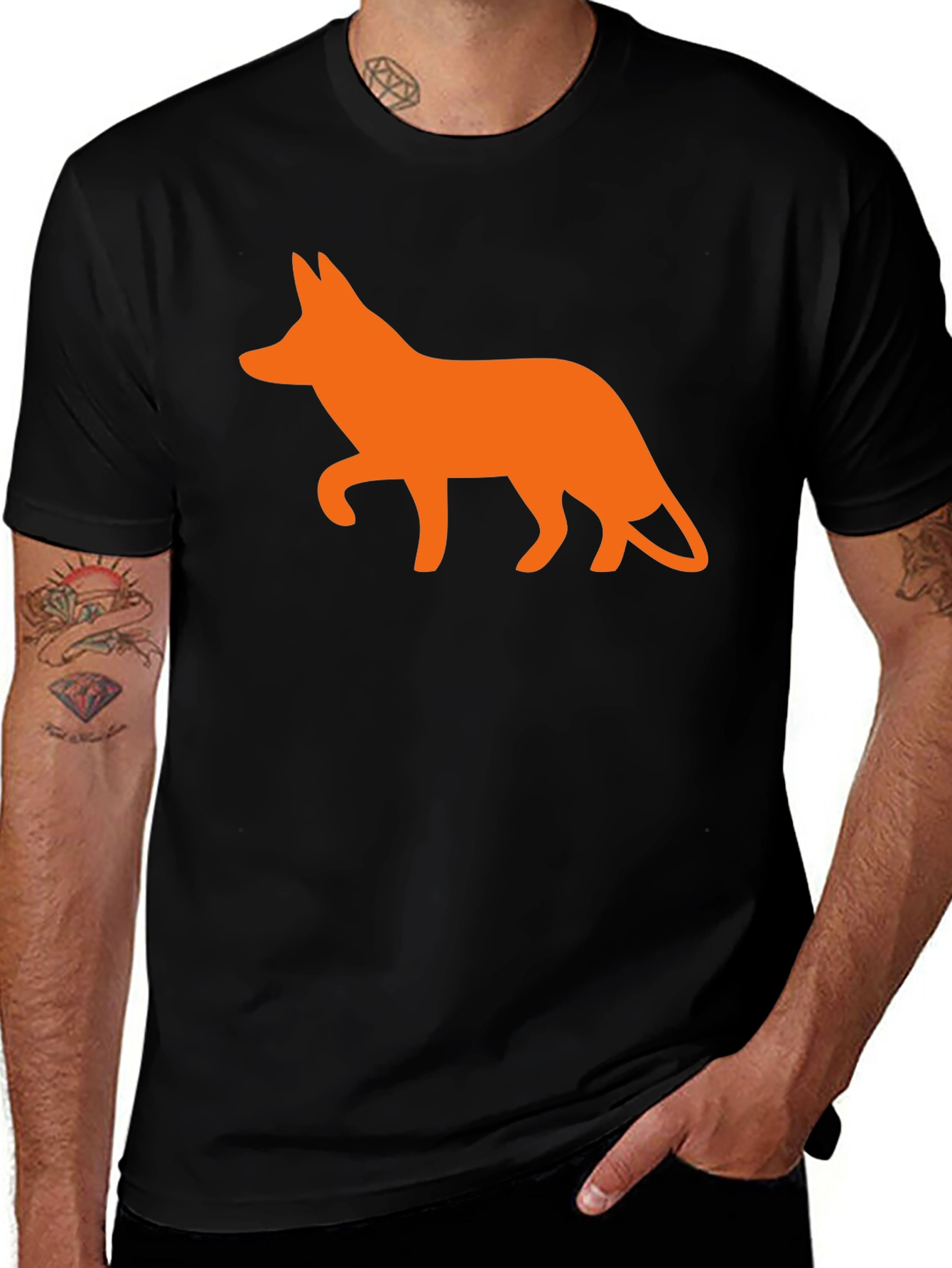 Variant 12 of Orange Fox Graphic Black T-Shirt - Casual Style