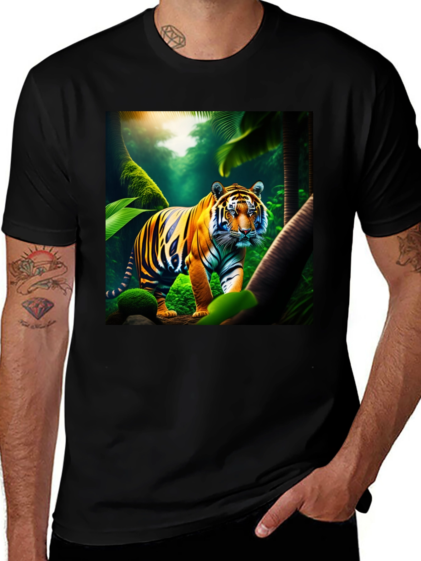 Variant 28 of Tiger Jungle Graphic Tee - Men's Black T-Shirt